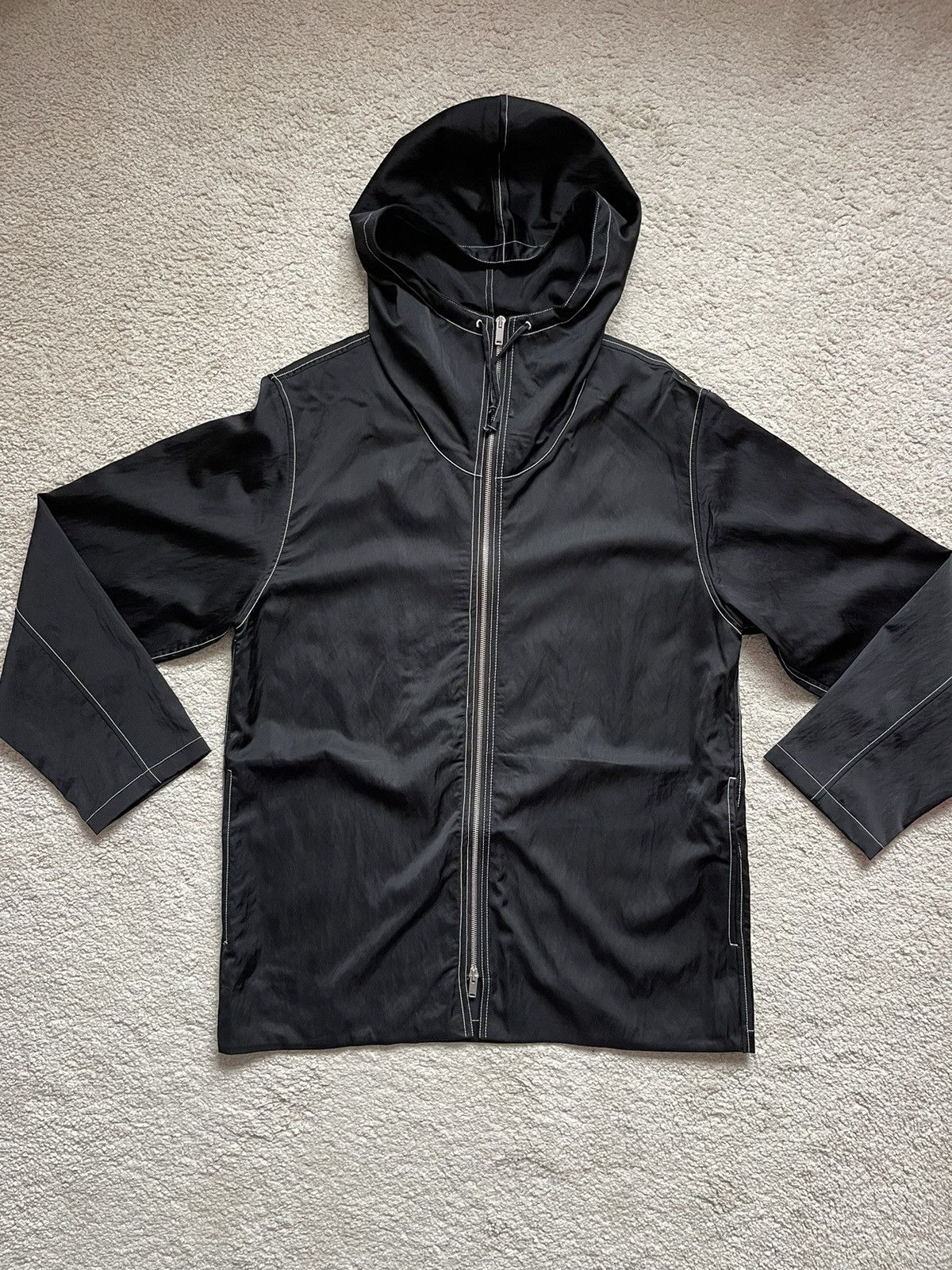 image of Jil Sander Zippered Hooded Short Parka Jacket Black, Men's (Size Small)