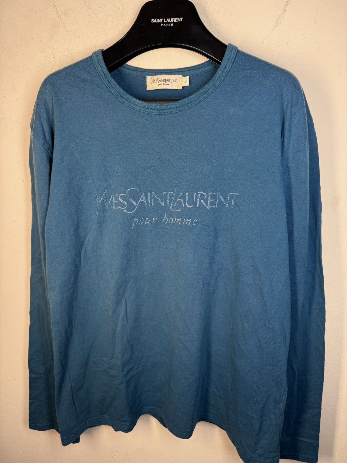 Yves Saint Laurent Big Logo YSL Longsleeve Blue Shirt Vintage Sweatshirt Size US M / EU 48-50 / 2 - 11 Thumbnail