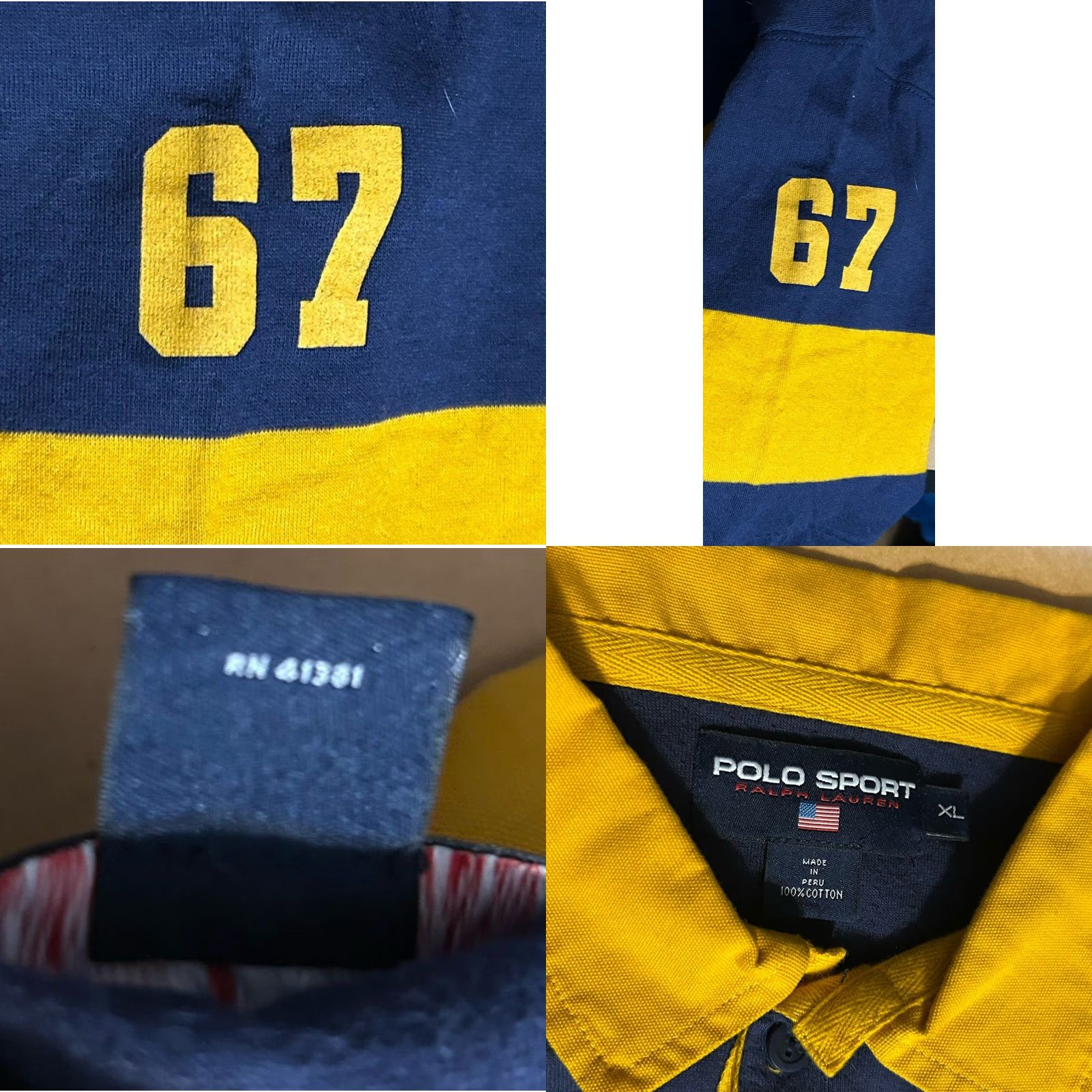 Polo Ralph Lauren VTG Polo Ralph Lauren Polo Shirt Men XL Navy Blue Yellow Stripe Pony Chest Size US XL / EU 56 / 4 - 10 Thumbnail