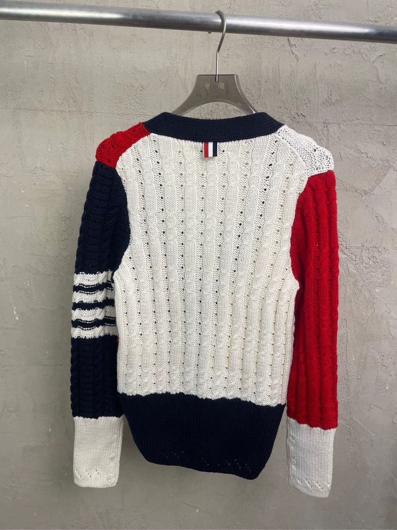 Thom Browne Thom Browne Red and white Tibetan blue color wool knit ope Size S / US 4 / IT 40 - 3 Thumbnail