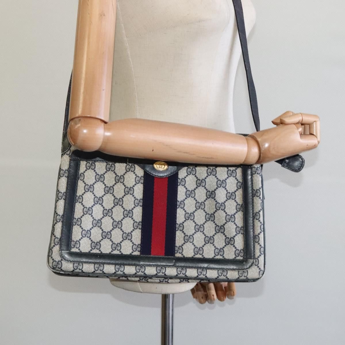 Gucci GUCCI GG Supreme Sherry Line Shoulder Bag Pvc Navy Gold Red Size ONE SIZE - 23 Thumbnail