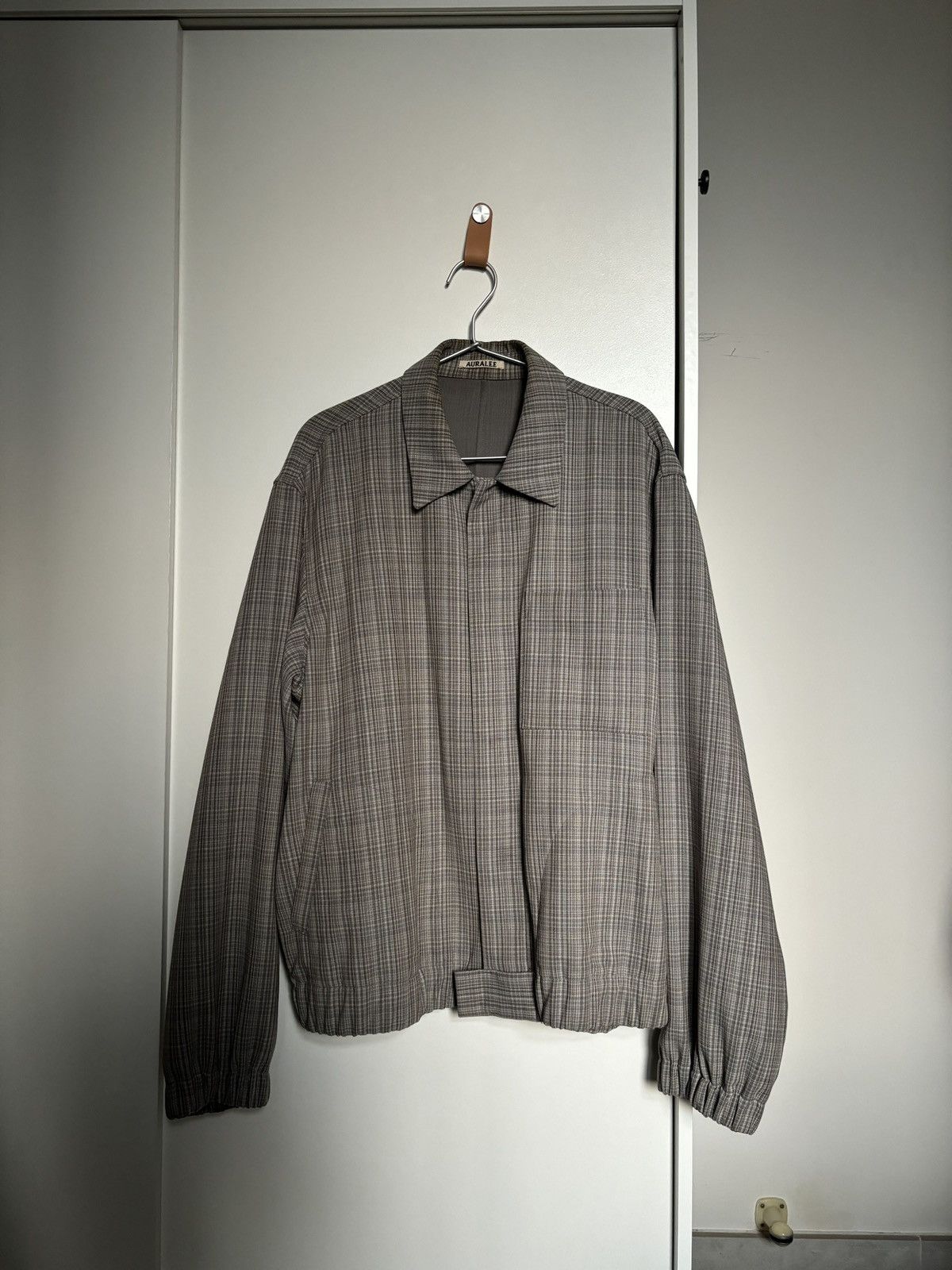 image of Auralee Ss20 Hard Twist Wool Double Face Check Blouson in Beige, Men's (Size Medium)