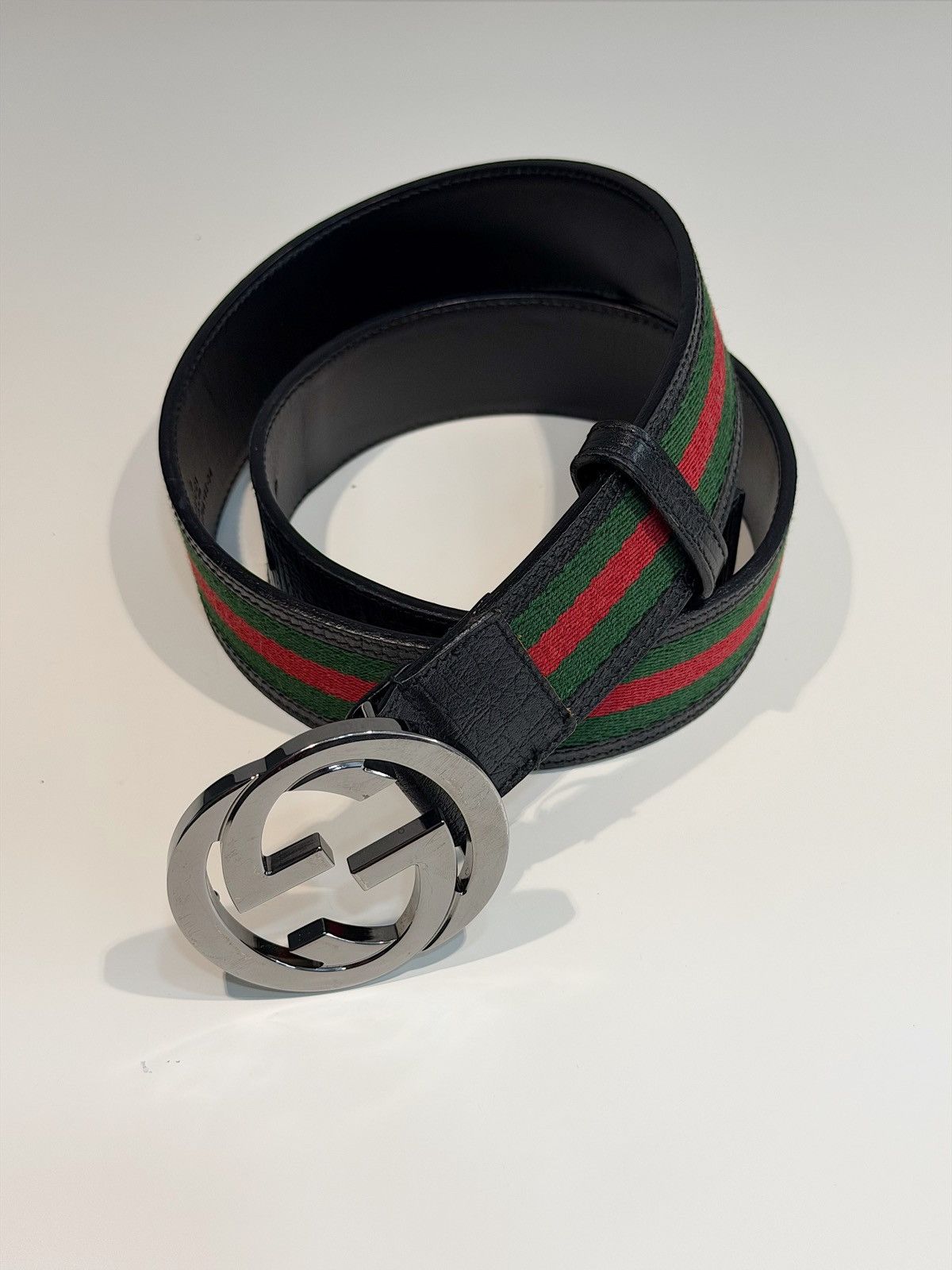 Gucci GUCCI Tom Ford FW 2004 GG Buckle Web Leather Belt Demna Logo Size ONE SIZE - 3 Thumbnail