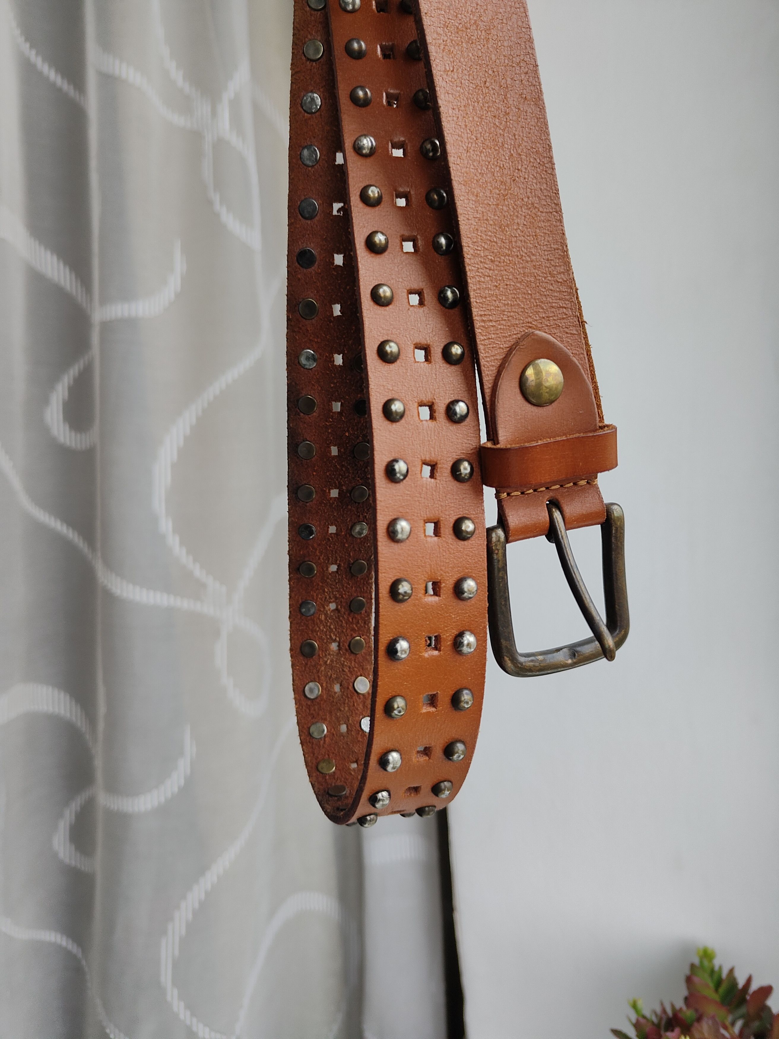 Genuine Leather Leather brown belt leather belt unisex Size ONE SIZE - 7 Thumbnail