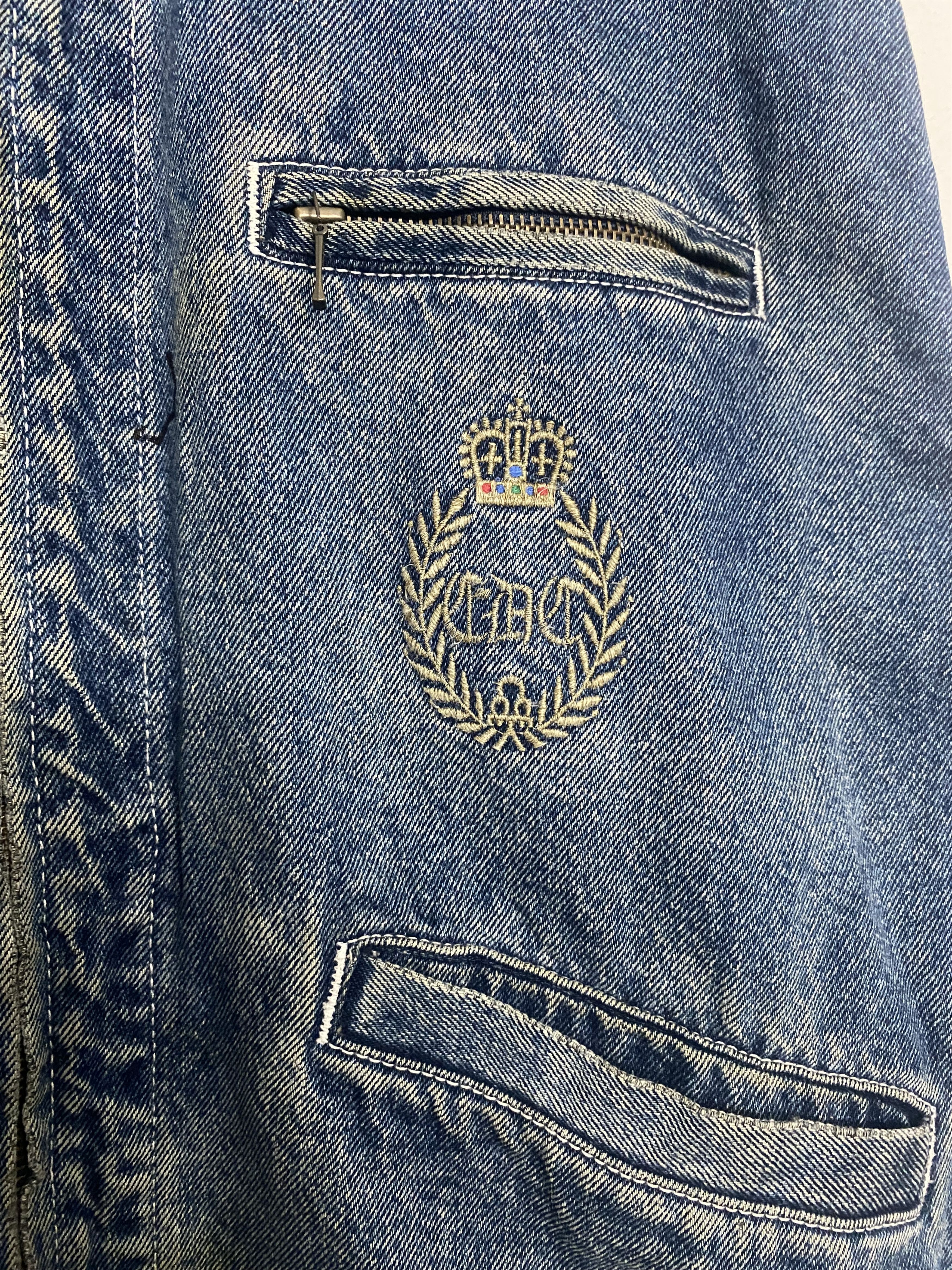 Edwin VINTAGE EDWIN Crown Embroidered Zip Denim Bomber Jacket (M) Size US M / EU 48-50 / 2 - 9 Thumbnail