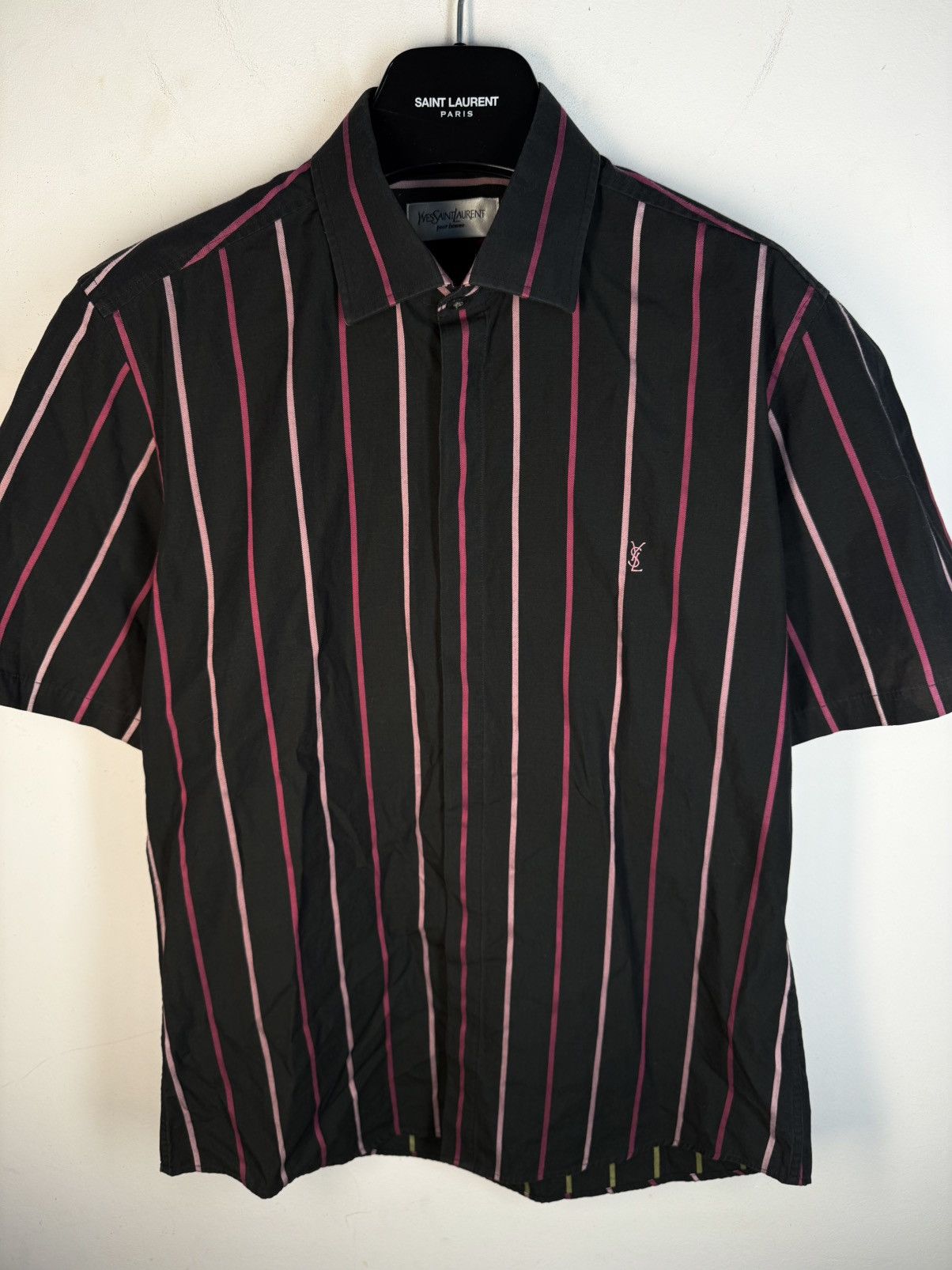 Yves Saint Laurent Black YSL Shirt Short Sleeve Button Up Striped Vintage 90s Size US M / EU 48-50 / 2 - 2 Thumbnail