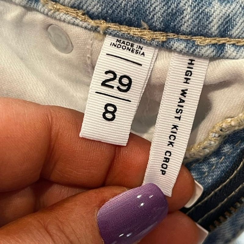 Loft LOFT High Waist Kick Crop Jeans Denim Raw Hem Blue Size 29/8 Size 30" / US 8 / IT 44 - 9 Thumbnail