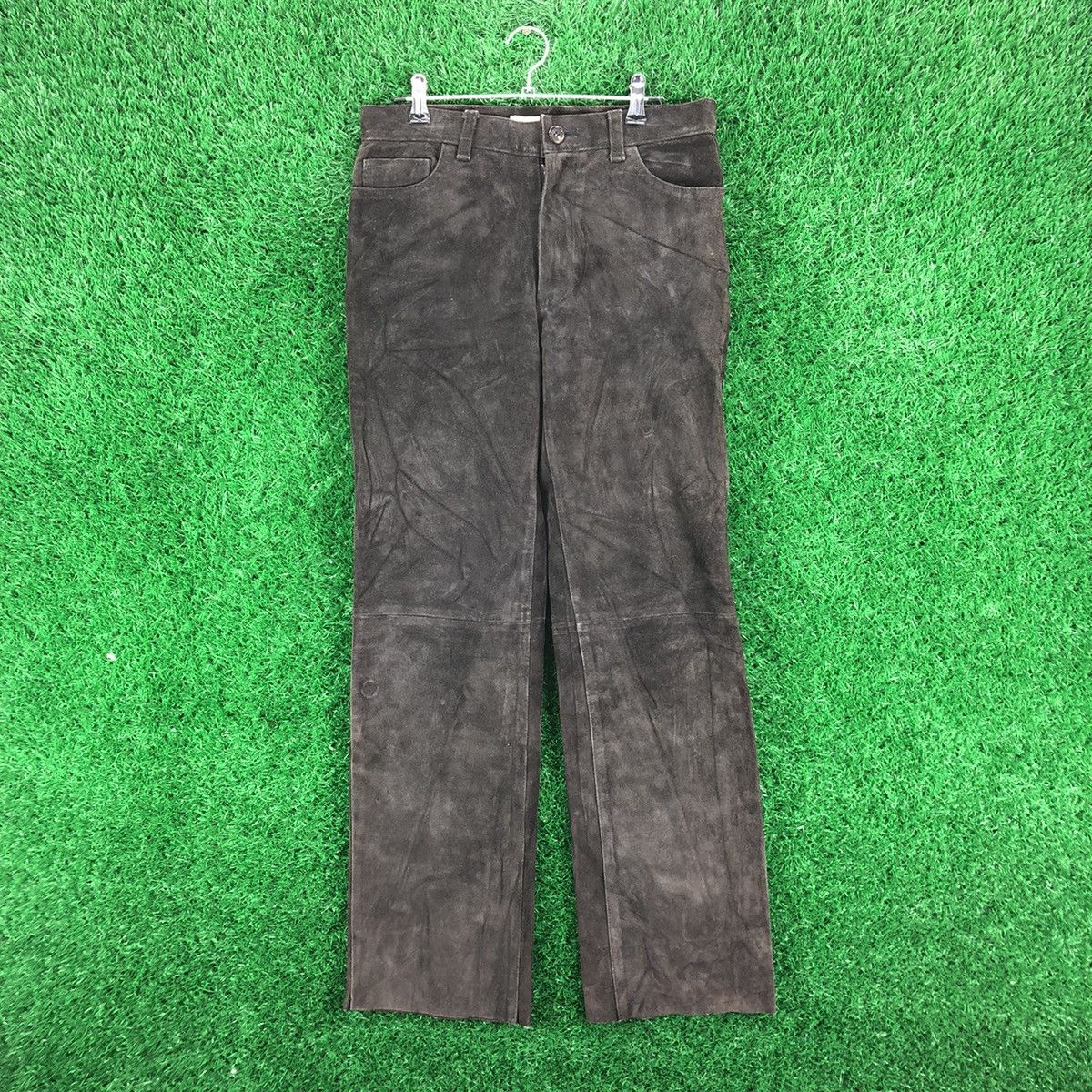 image of Cowboy Equipment x Genuine Leather Vintage 90's Suede Leather Brown Pants By Hemwork in Dark Brown 