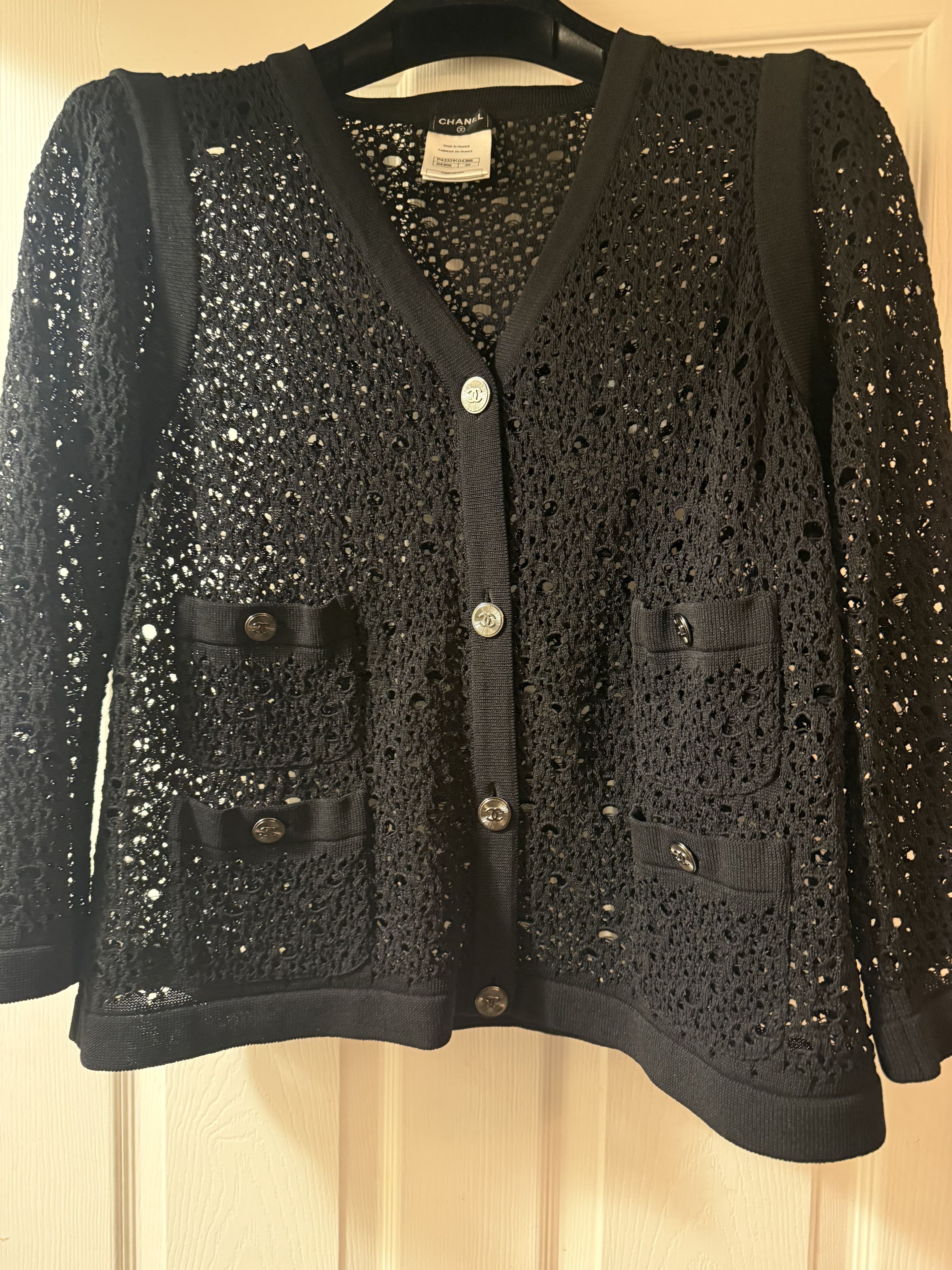 Chanel CHANEL Crochet Knit Jacket – FR 48 – Black – SS15 Size L / US 10 / IT 46 - 1 Thumbnail