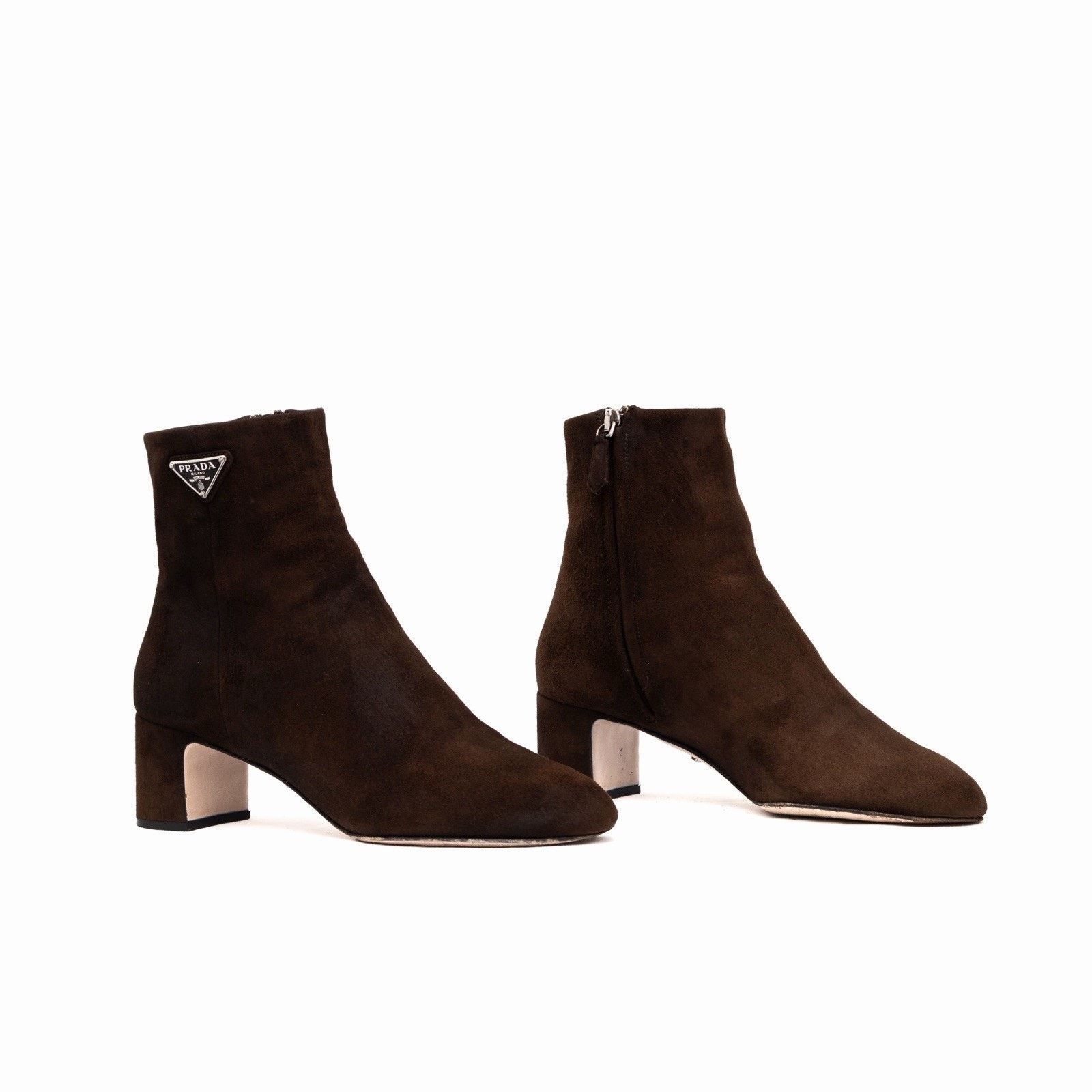 Prada 1.6k.$ Prada Brown Suede Ankle Side Zip Triangle Logo Boots Size US 5 / IT 35 - 7 Thumbnail