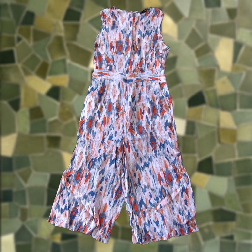 Pinko Eva Longoria Jumpsuit Romper 100% Rayon Pink Blue Orange Sleeveless Pocket 8 Womens Size 30" / US 8 / IT 44 - 1 Thumbnail