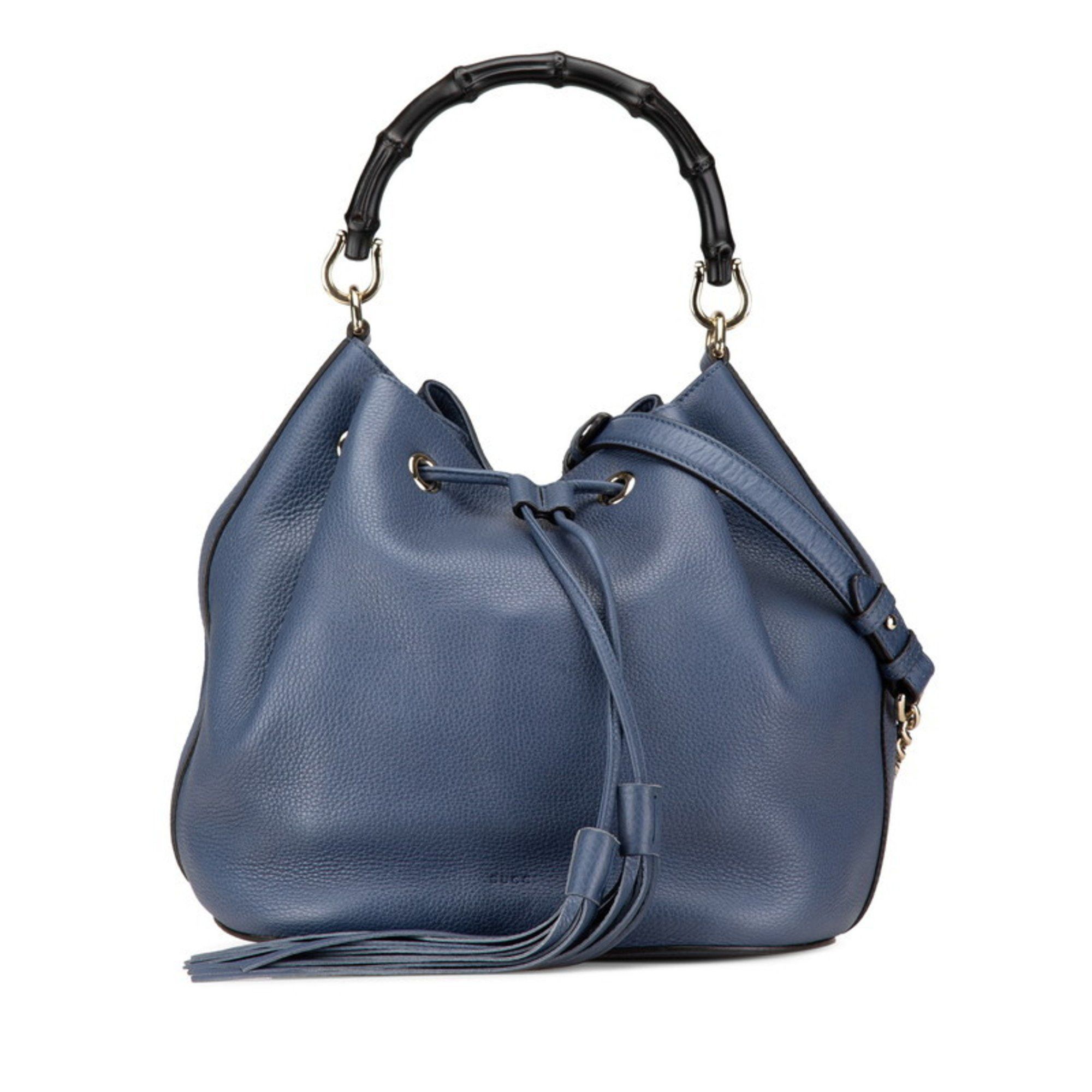 Gucci Bamboo Handbag Shoulder Bag 387613 Blue Leather Women's Gucci