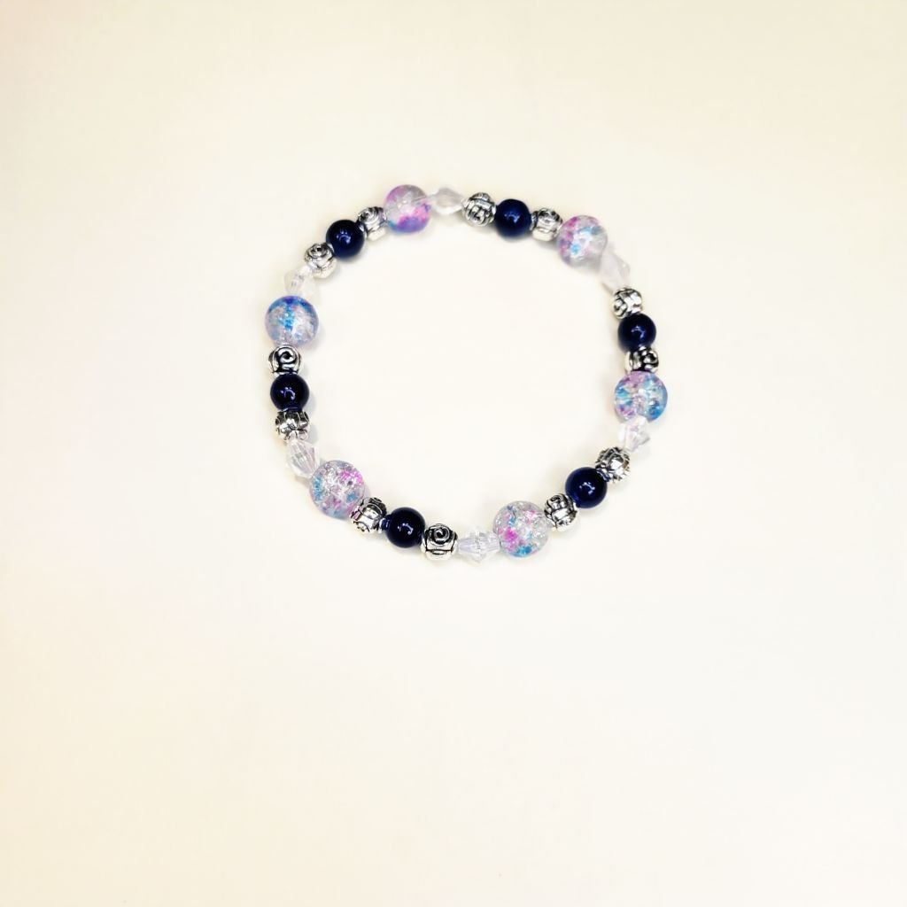 Handmade Cotton Candy 8mm Crackle Glass Beaded Bracelet 6.5-inch Size ONE SIZE - 1 Thumbnail