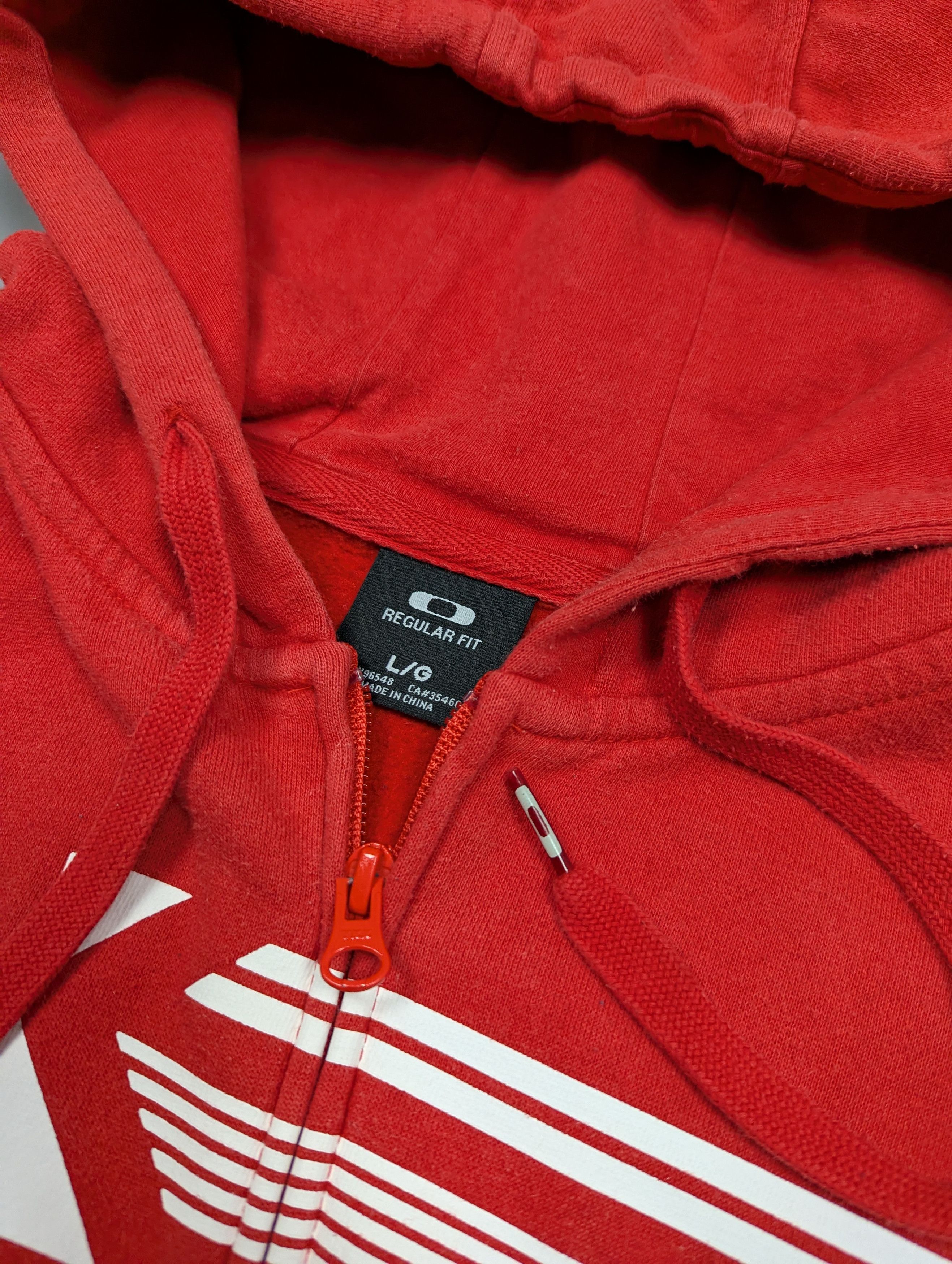 Oakley × Vintage Oakley Vintage Mens Skater Graphic Logo Full Zip Red Hoodie Size US L / EU 52-54 / 3 - 5 Thumbnail