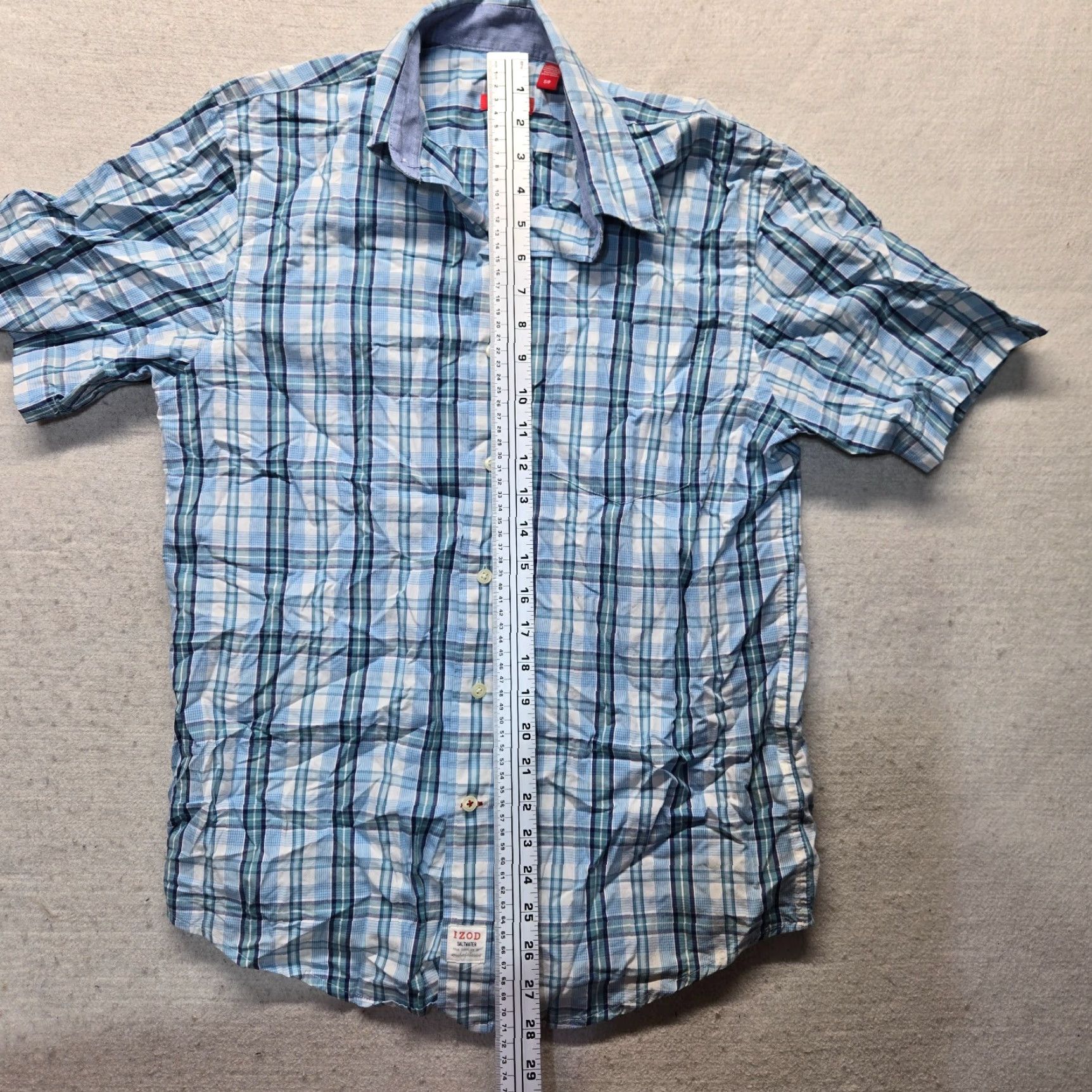 Izod IZOD Shirt Short Sleeve Button-Up Adult Men S Blue Plaid 100% Cotton Summer Mens Size US S / EU 44-46 / 1 - 5 Thumbnail