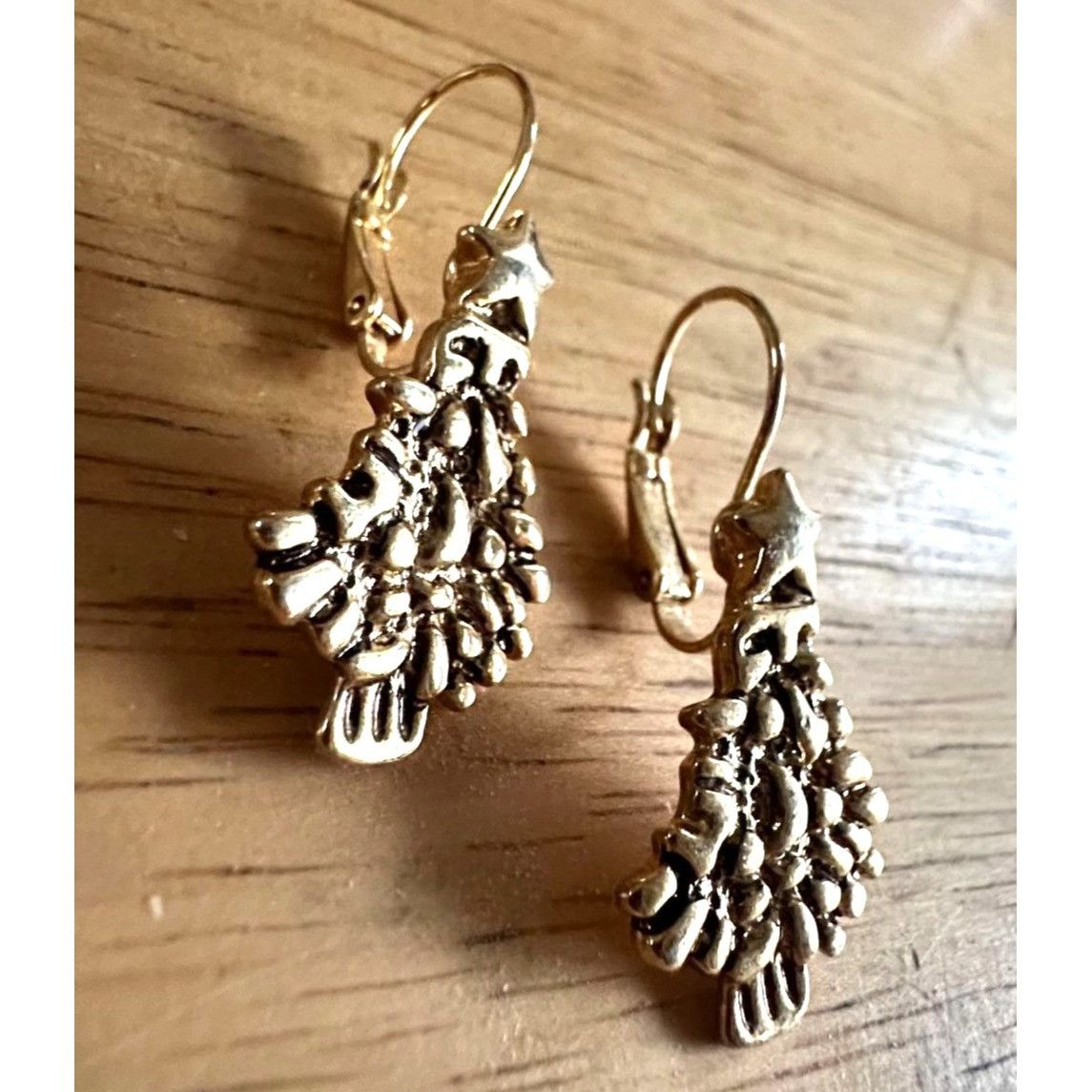 Handmade Vintage Christmas Tree Earrings Star Topper Gold Tone Eurowi Size ONE SIZE - 5 Thumbnail
