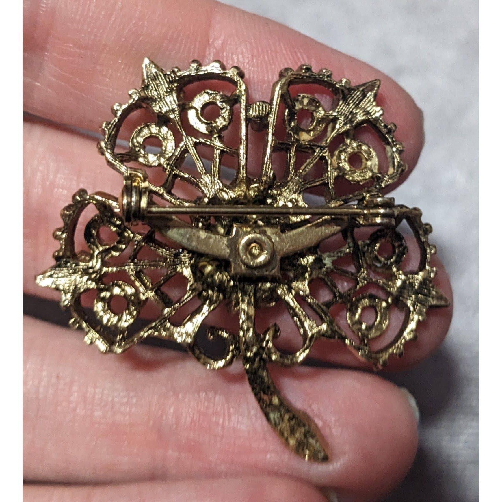 Other Vintage Gold Tone Floral Rhinestone Enamel Brooch Size ONE SIZE - 9 Thumbnail