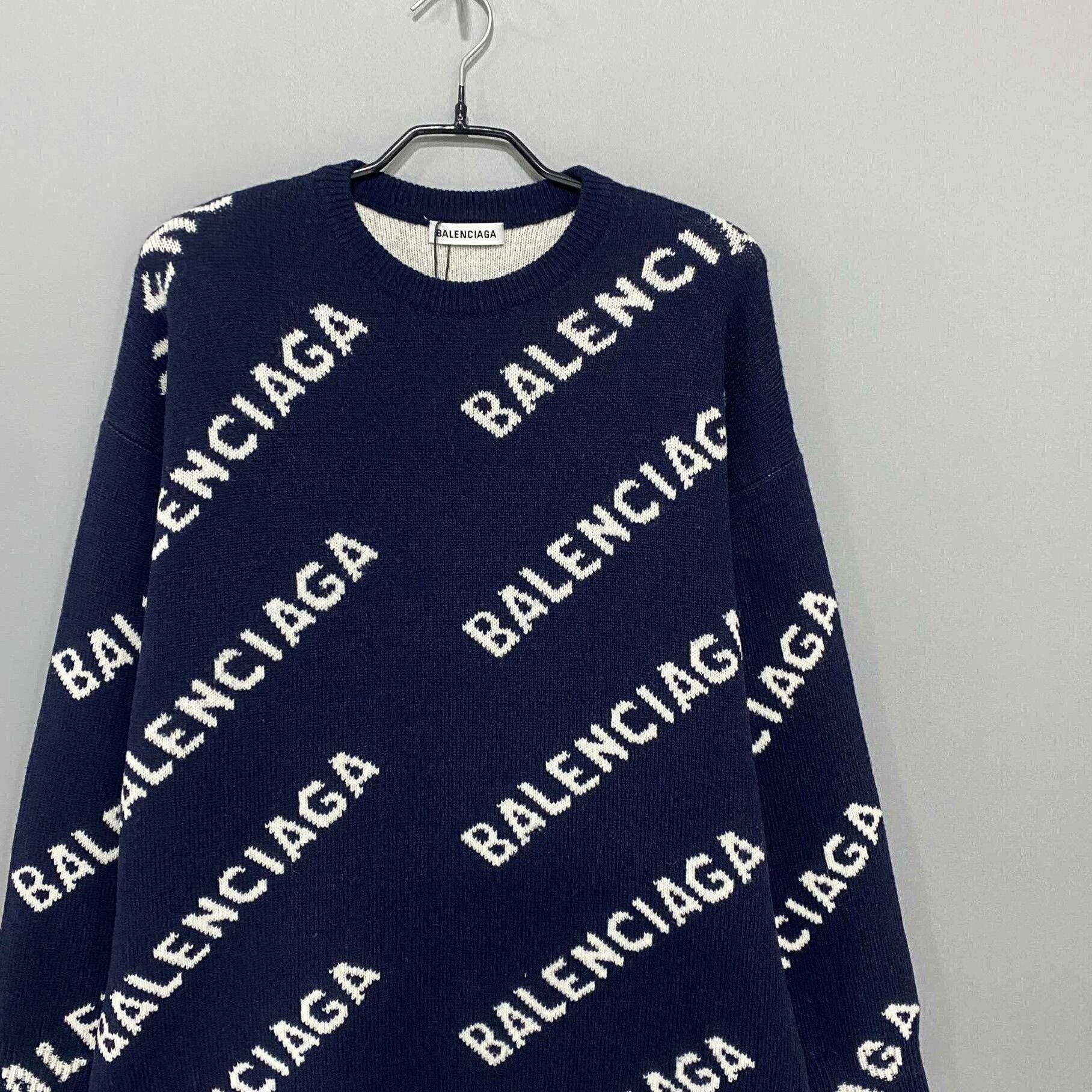 Balenciaga All-Over Logo Knit Sweater