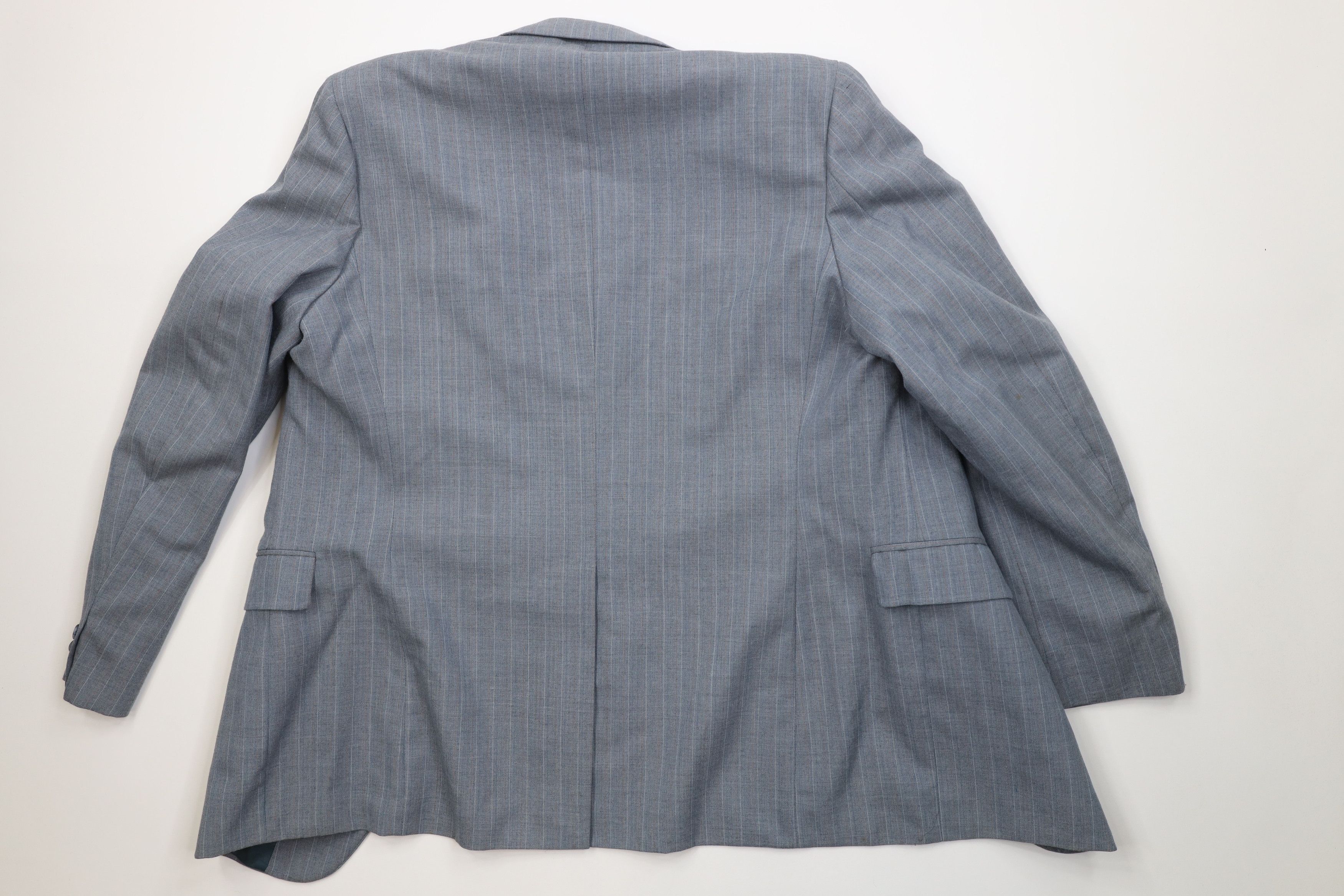 Vintage Vintage 70s 2 Piece Wool Suit Wedding Blue Striped Size 44L - 11 Thumbnail