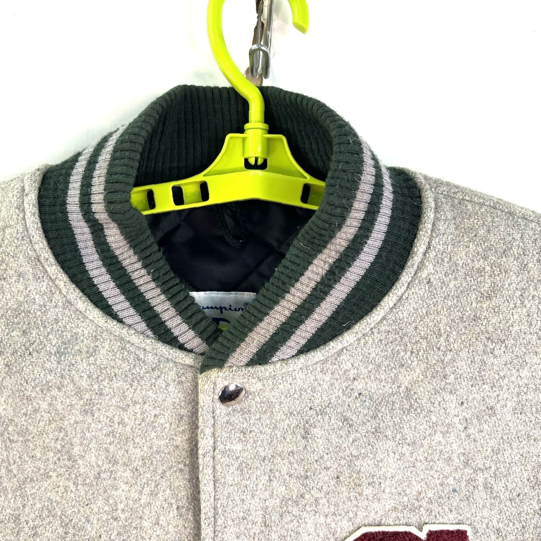 VINTAGE Champion Leather Wool Varsity Jacket Men L Green 90s