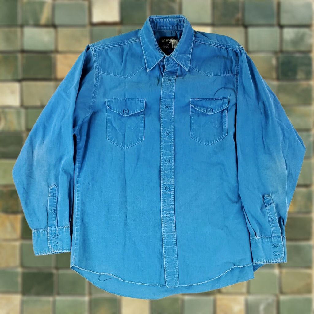 Wrangler Wrangler Shirt Button-Up Faded Sky Blue Twill Mens L Blue Long Sleeve 16-35 Size US L / EU 52-54 / 3 - 1 Thumbnail