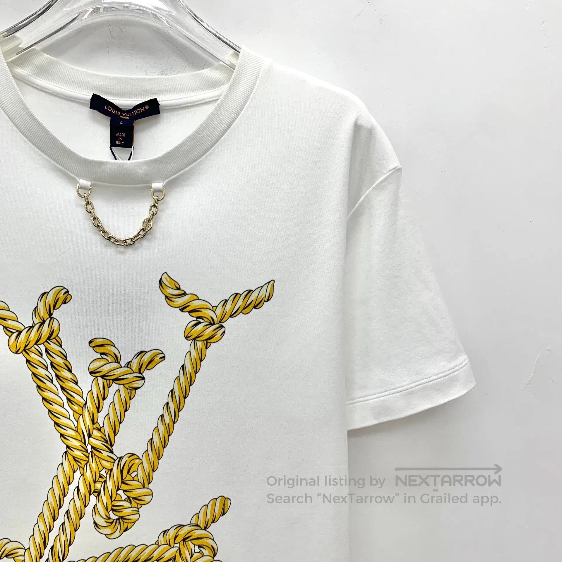 Louis Vuitton Louis Vuitton White Logo Rope Print Cotton Round Neck Shor Size US L / EU 52-54 / 3 - 3 Thumbnail