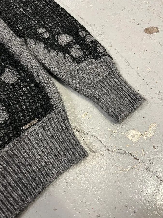 Diesel Diesel Grey & Black Distressed Spider Web Knit Sweater Size US S / EU 44-46 / 1 - 6 Thumbnail