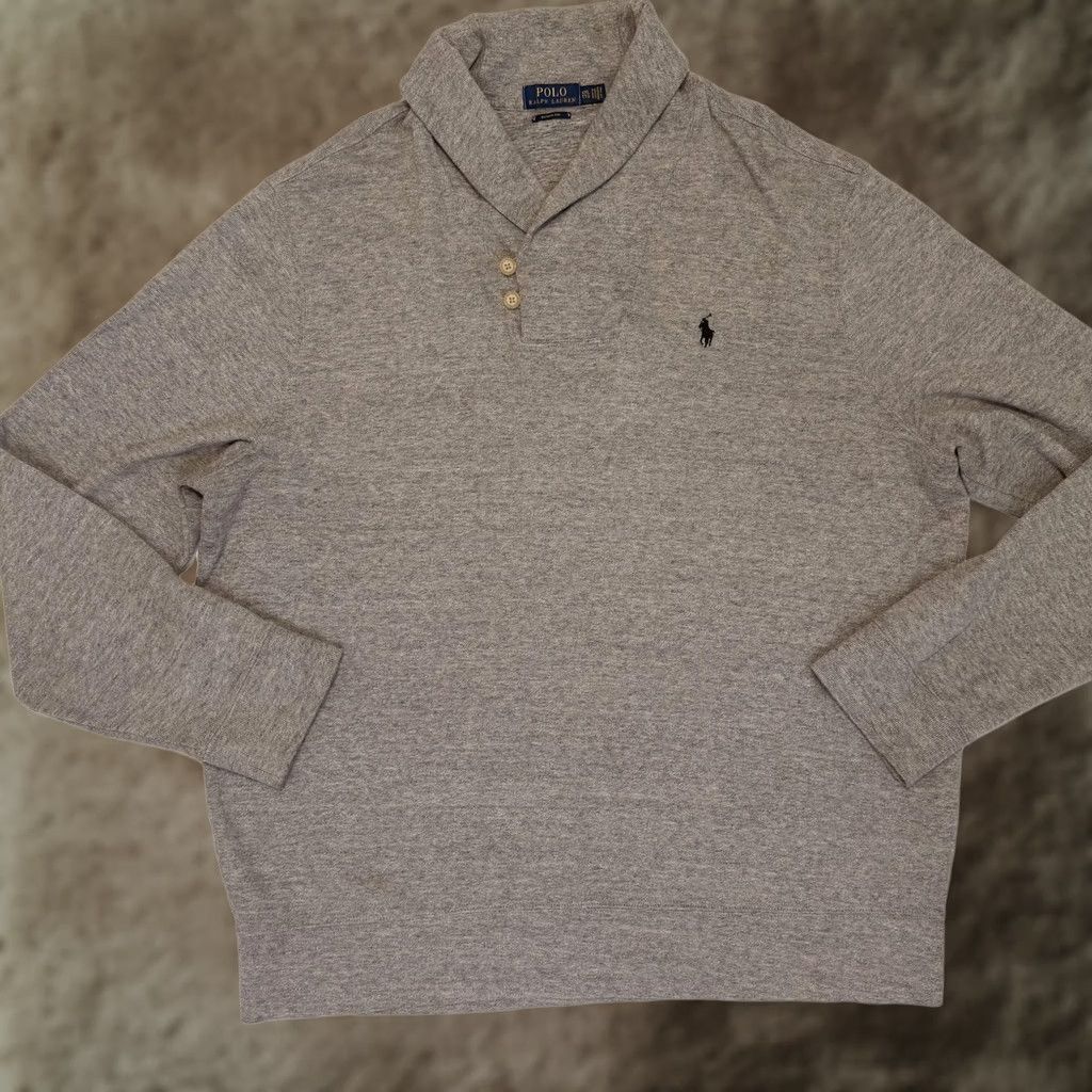 Polo Ralph Lauren Polo Ralph Lauren Sweater Mens 2XL Gray Estate Rib Shawl Collar Cotton Pullover Size US XXL / EU 58 / 5 - 1 Thumbnail