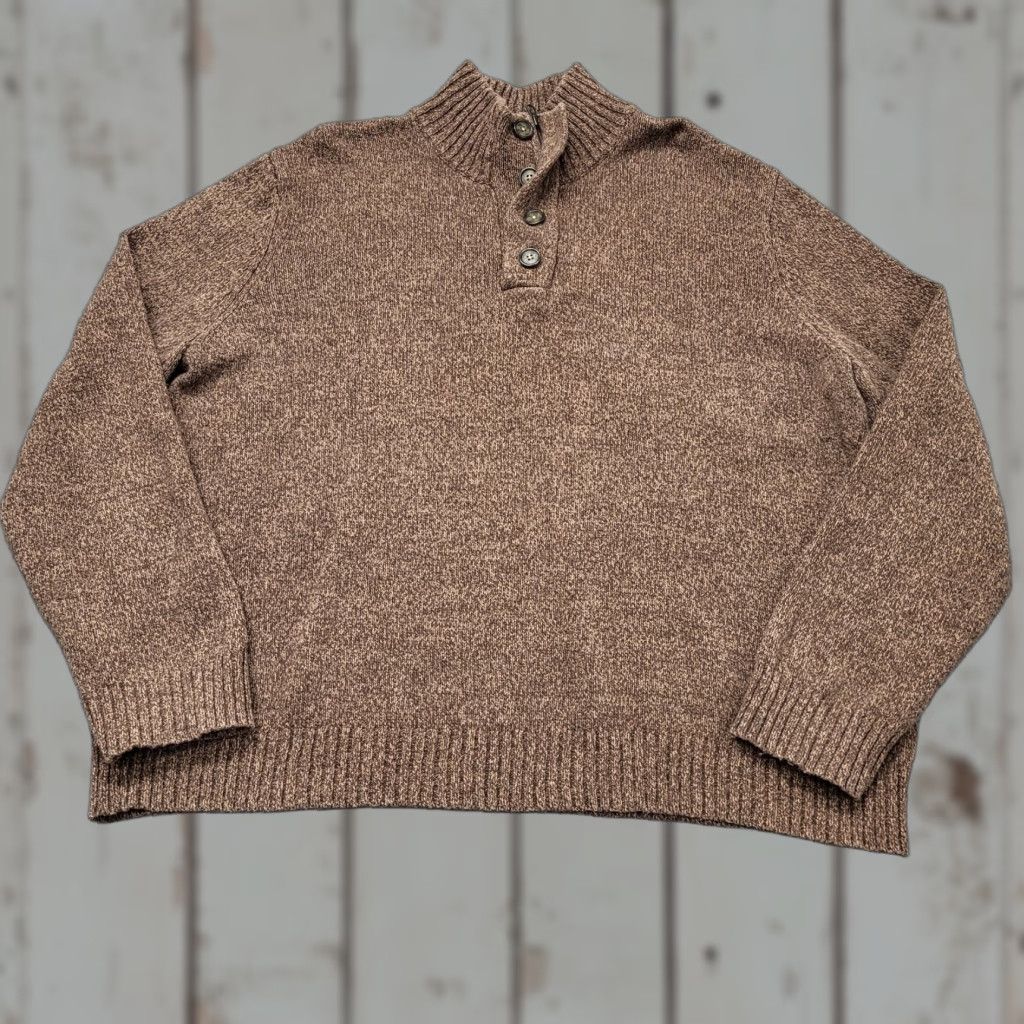 Lands' End VINTAGE Lands’ End 1/4 Button Sweater Men's XL/TG Pullover Heavy Cotton Brown Size US XL / EU 56 / 4 - 1 Thumbnail
