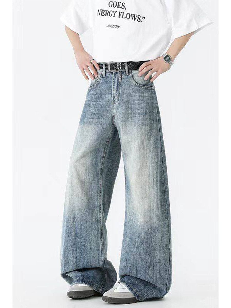 Japanese Brand Men's American-Style Washed Slub Denim Curved-Leg Jeans Size US 32 / EU 48 - 2 Thumbnail