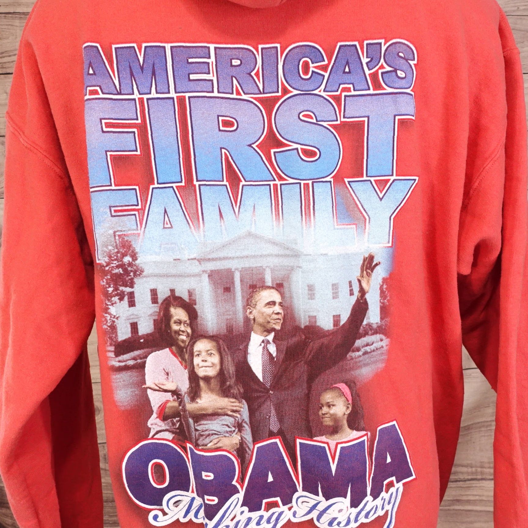 Gildan VINTAGE BARACK OBAMA PULLOVER HOODIE LARGE RED 00s Y2K UNISEX ADULTS Size US L / EU 52-54 / 3 - 2 Thumbnail