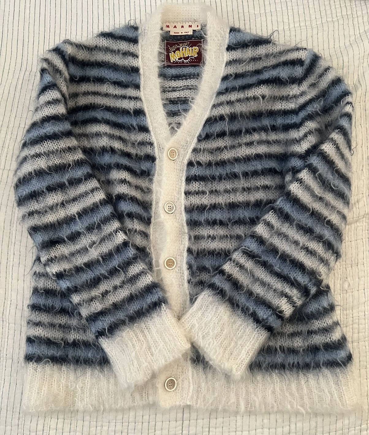 Marni Marni Blue and White Striped Mohair Cardigan Size US S / EU 44-46 / 1 - 1 Thumbnail