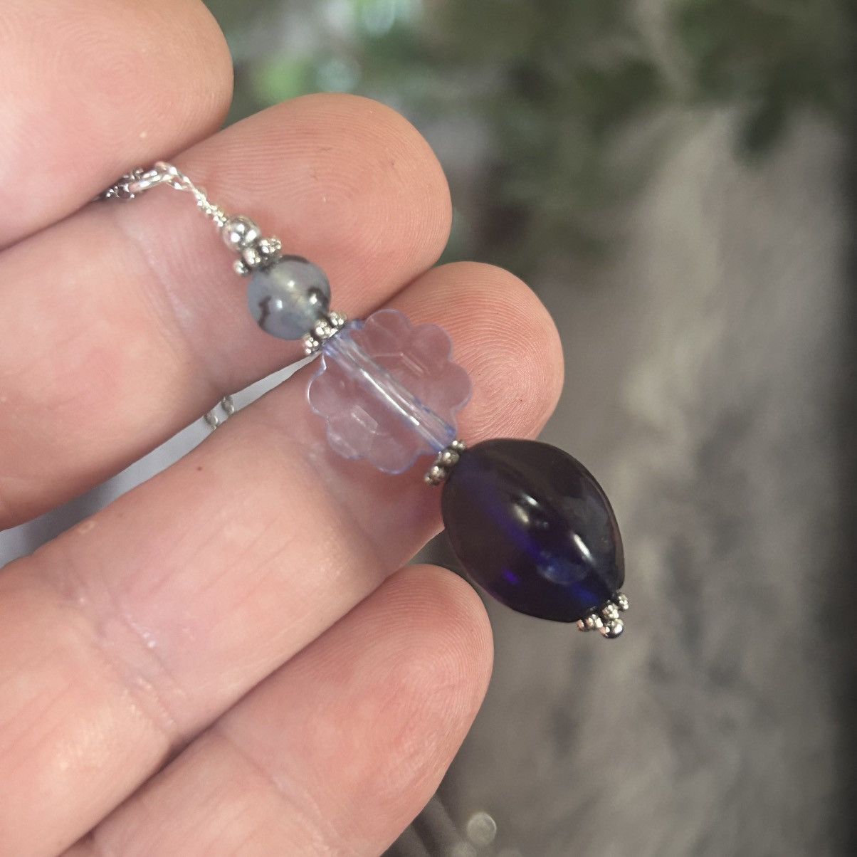 Handmade Handcrafted vintage sapphire glass dragon vein necklace Size ONE SIZE - 1 Thumbnail