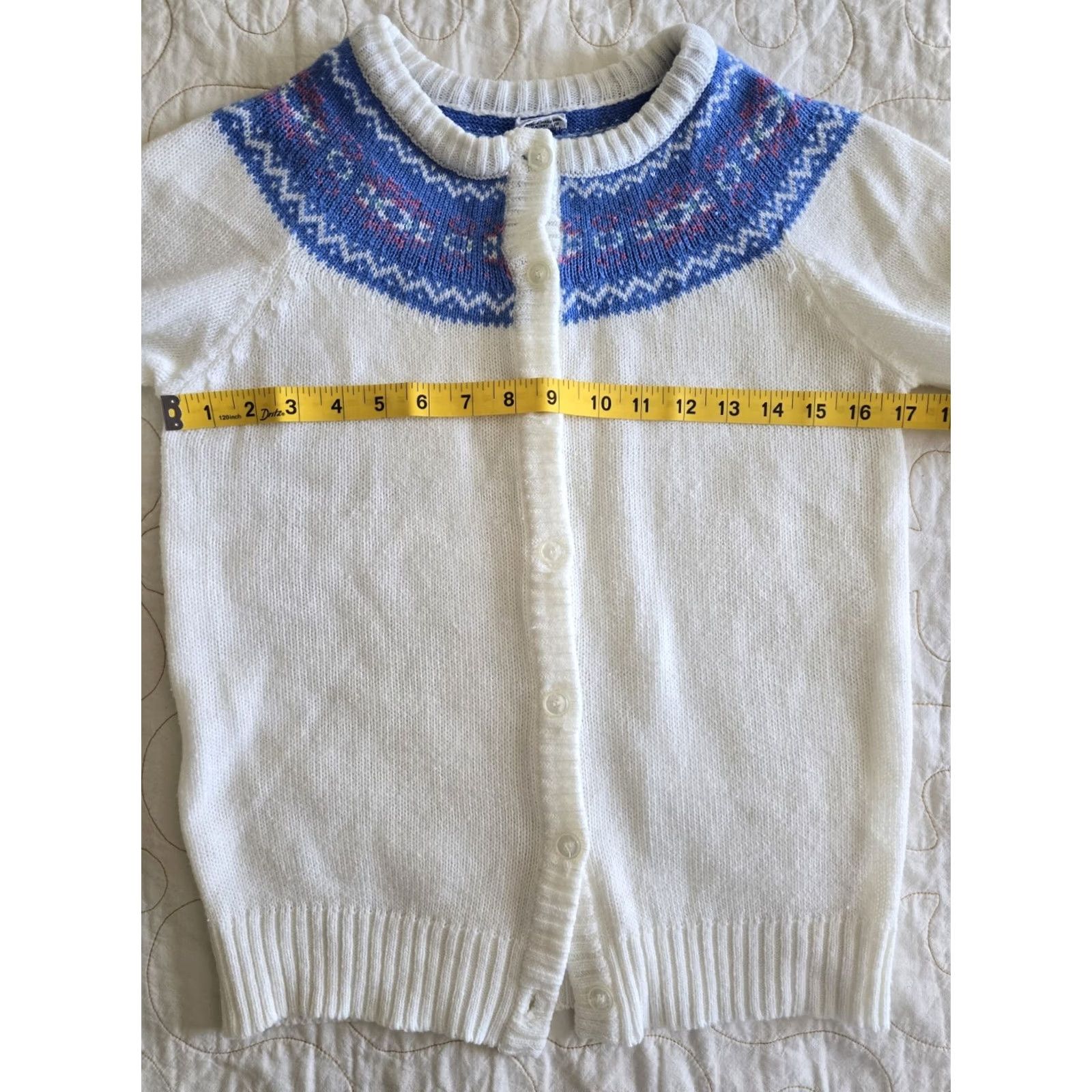 Vintage VINTAGE Faire Isle White & Blue Acrylic Sweater Womens M/L 70s 80s knit Size M / US 6-8 / IT 42-44 - 5 Thumbnail