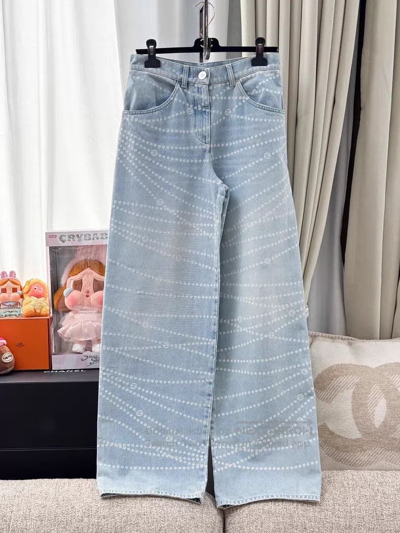 Chanel Chanel Pearl denim wide-leg pants Size 24" / US 00 / IT 34 - 1 Thumbnail