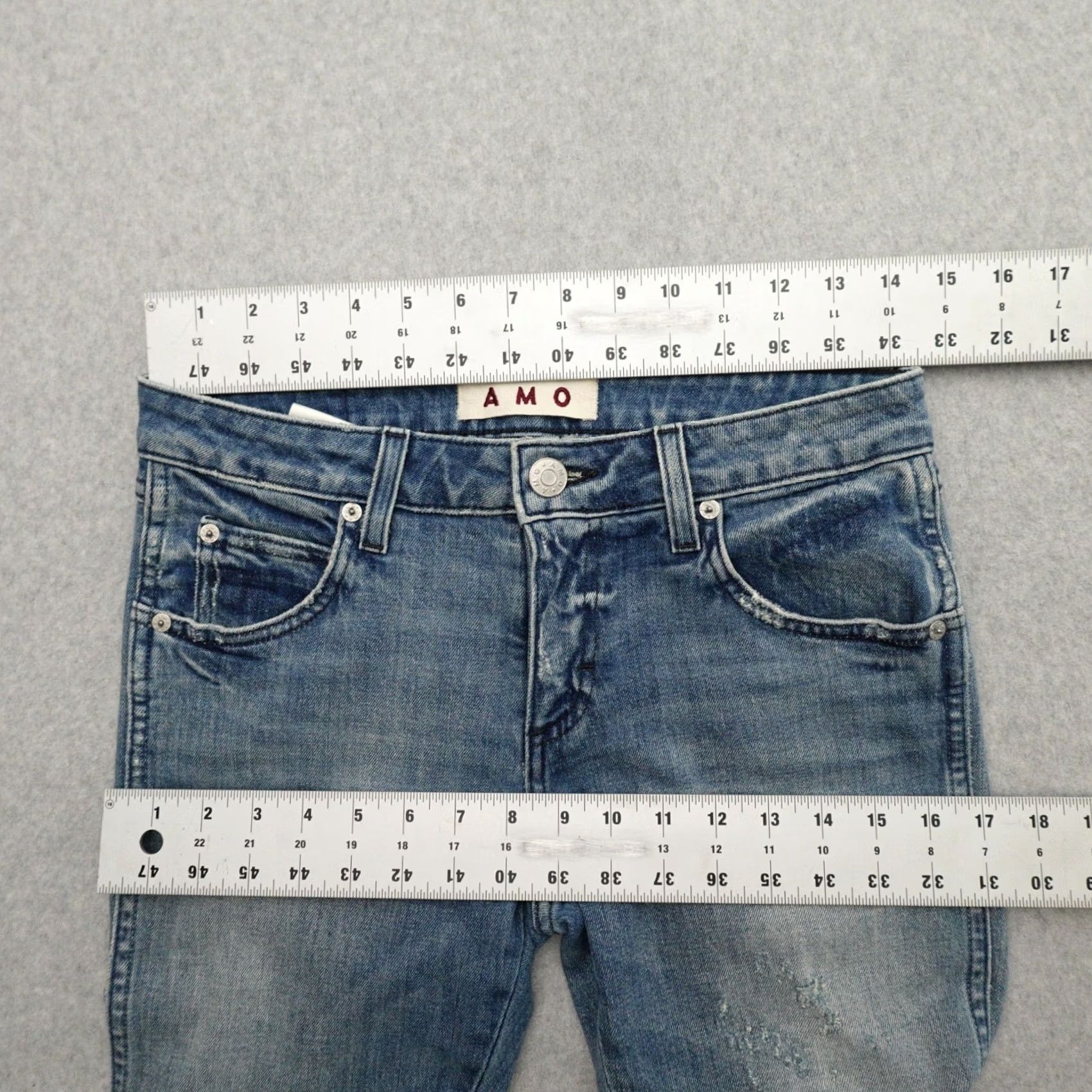 AMO AMO Jeans 27 (27X27) Kate Daydream Distressed Medium Wash Made in USA Women Skinny Jeans Size 32" / US 10 / IT 46 - 7 Thumbnail
