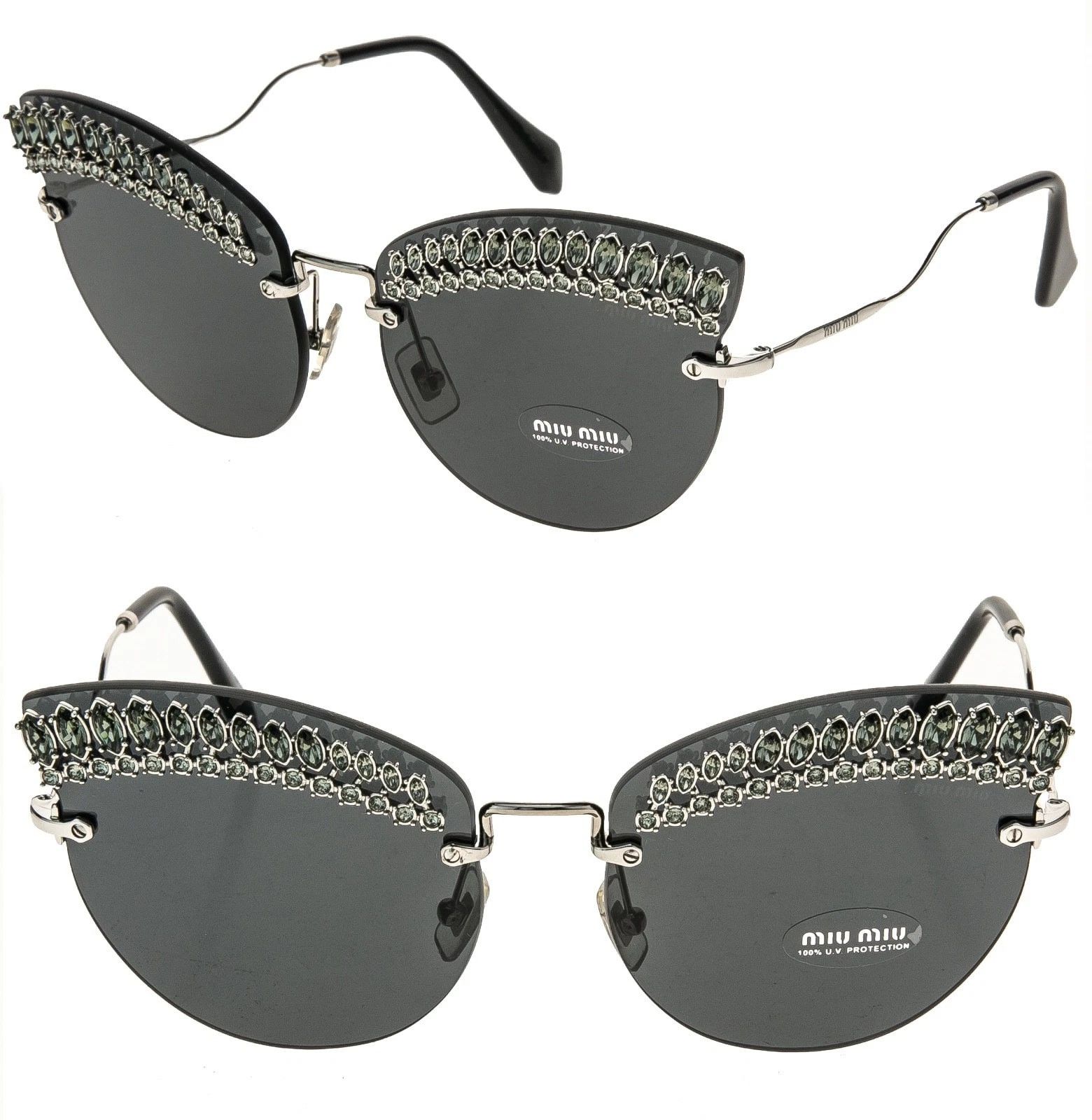 Miu Miu MIU MIU MU58TS 58T SCENIQUE CRYSTAL Jewel Silver Sunglass Size ONE SIZE - 1 Thumbnail