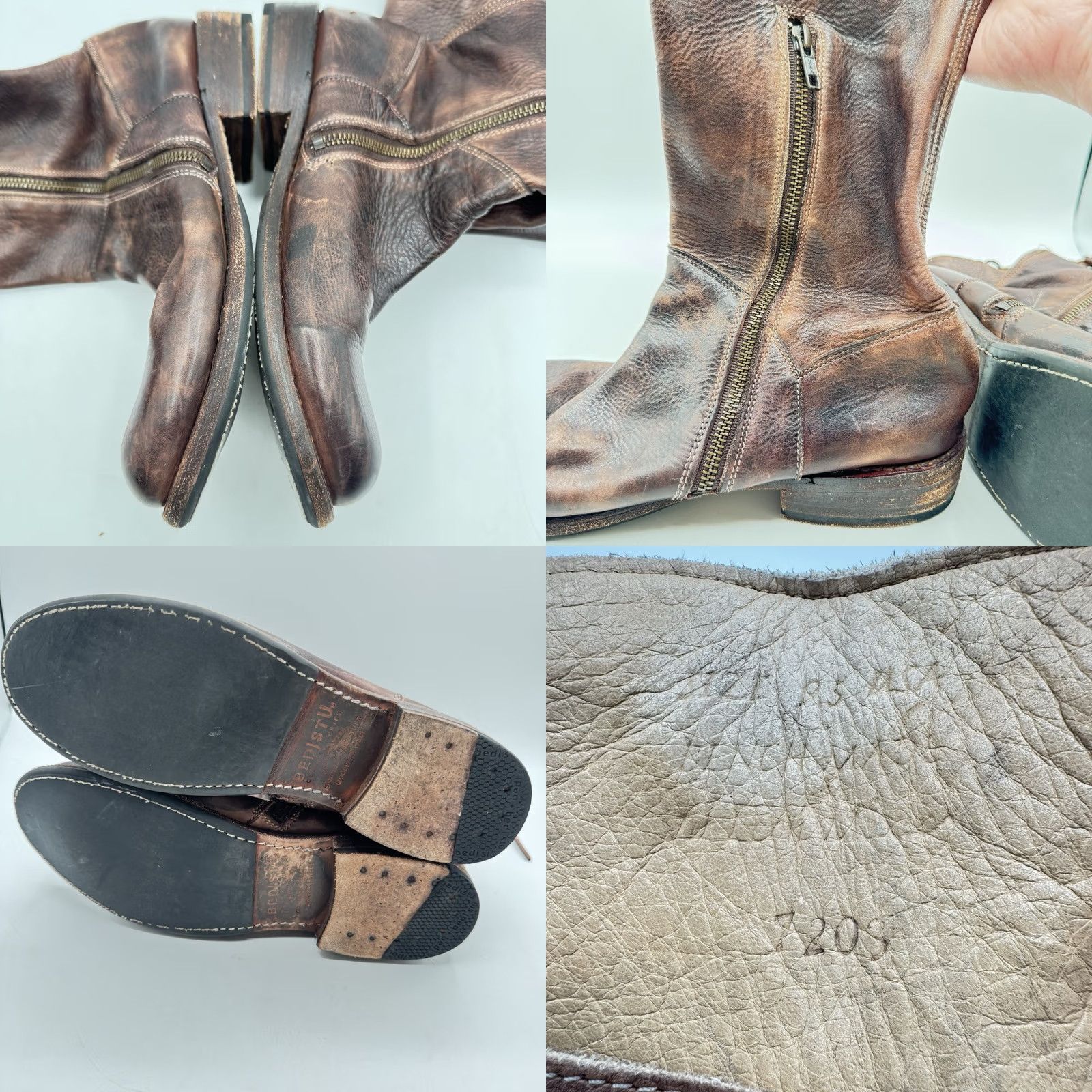 Bed Stu Bed Stu Manchester Boots 9.5 Leather Knee High Riding Boot Brown Black Distressed Zip Leather Shaft Regular Calf Women Block Heel Vintage No N/A Size US 10 / IT 40 - 8 Thumbnail