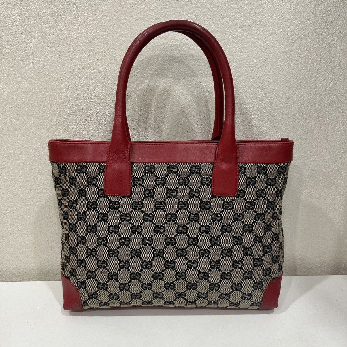 Gucci ‼️YES‼️ GUCCI GG MONOGRAM CANVAS RED LEATHER TOTE HANDBAG Size ONE SIZE - 2 Thumbnail