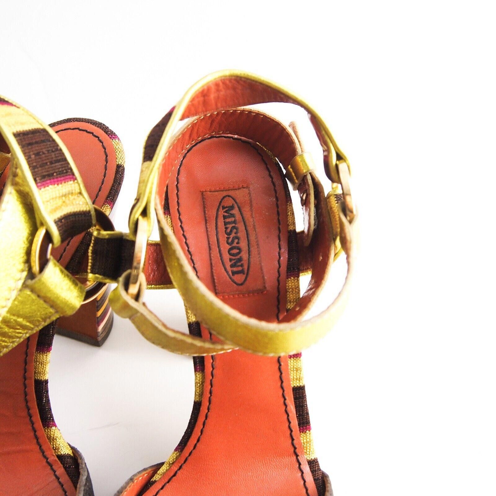 Missoni Missoni Sandals Brown Green Striped Leather US 8 EU 38 Size US 8 / IT 38 - 4 Thumbnail
