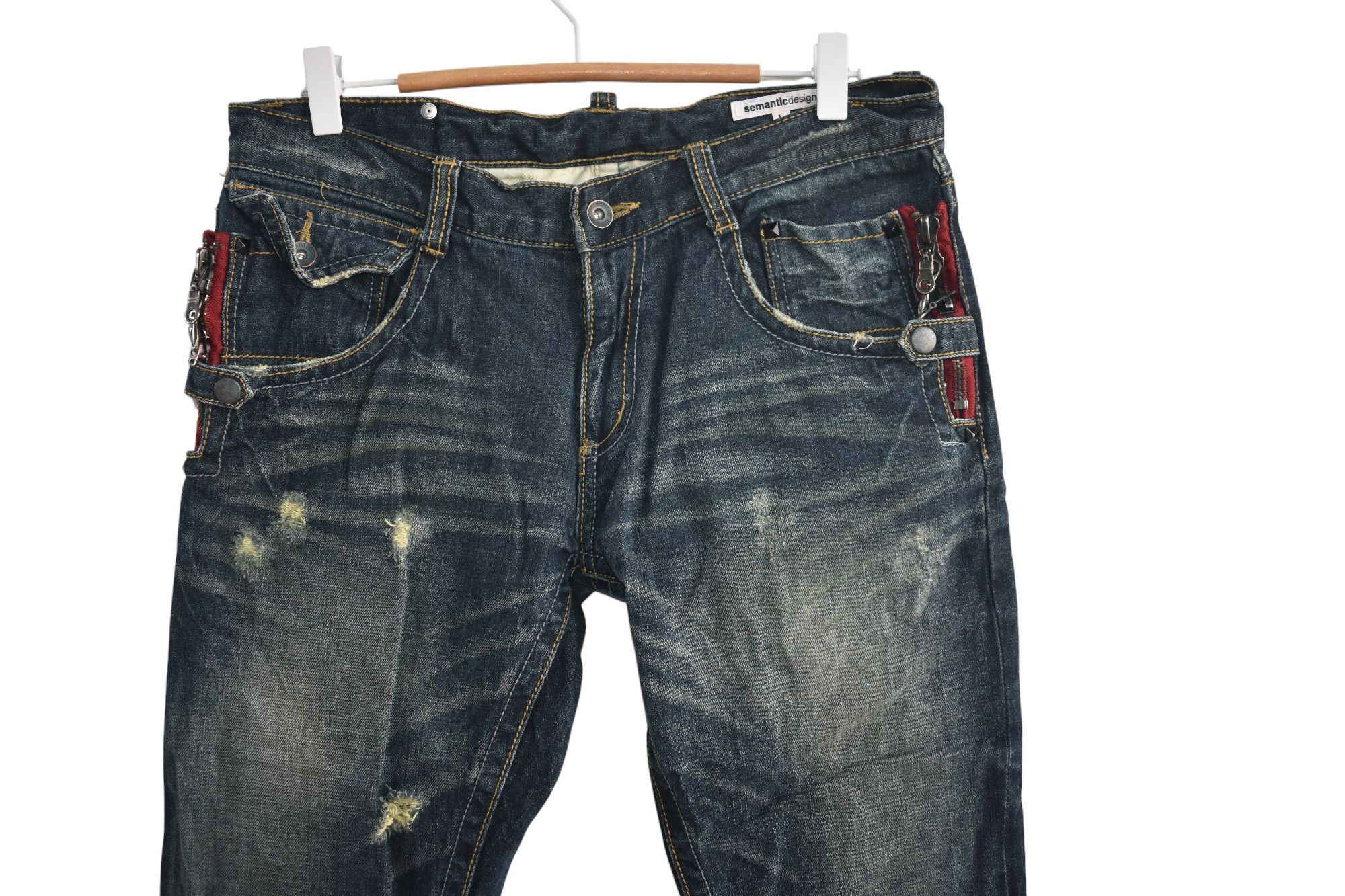 If Six Was Nine × Japanese Brand × semanticdesign SICK💰 Japanese Semantic Design Flared Jeans Punk W32 Size US 29 - 3 Thumbnail