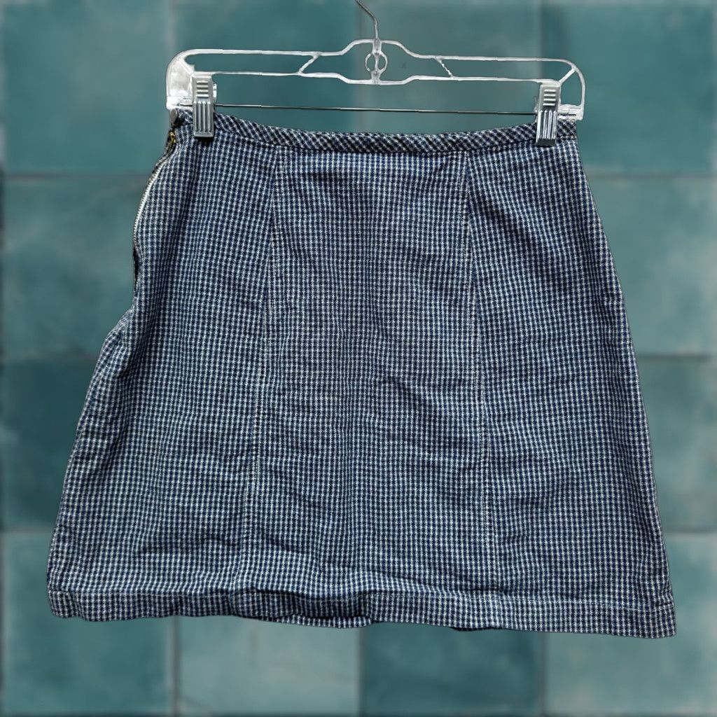 Dockers Y2K Vintage Mini Skirt 4 26 Small High Waisted Gingham Plaid Preppy Cottagecore Dockers Knit Blue Womens Size 27" / US 4 / IT 40 - 1 Thumbnail
