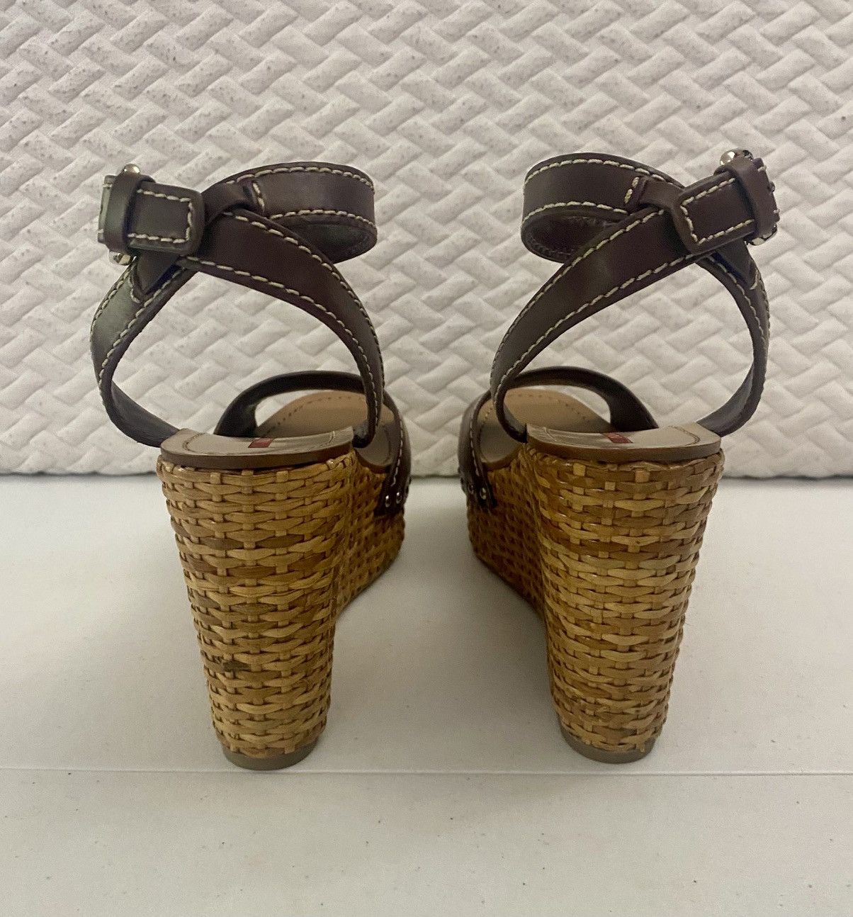 Prada Prada Brown Leather Wicker Wedge Sandals 3XZ175 10 US NEW Size US 10 / IT 40 - 11 Thumbnail