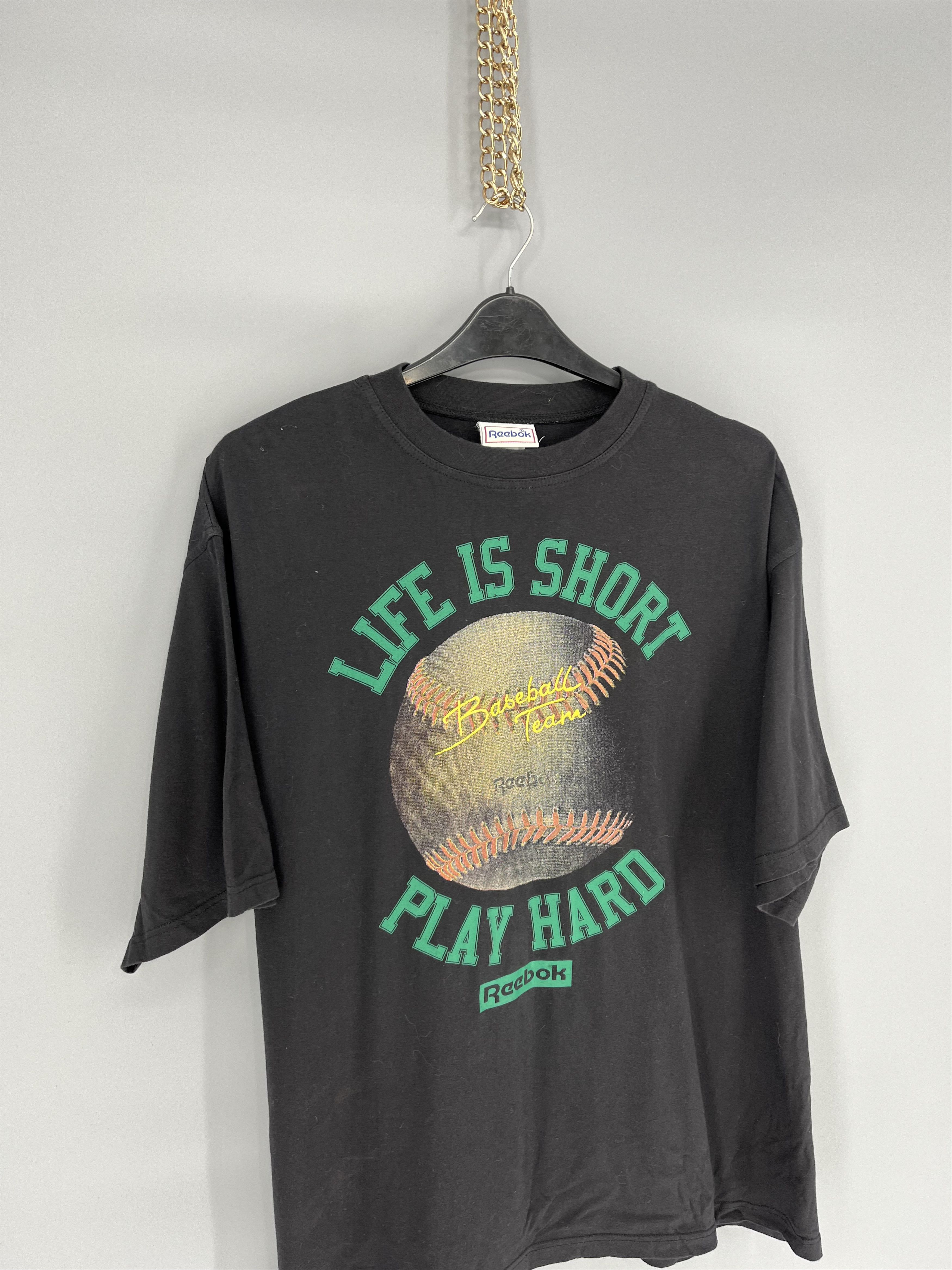 Reebok Vintage 90s Reebok ‘baseball “Life is short Play Hard” Size US XL / EU 56 / 4 - 4 Thumbnail