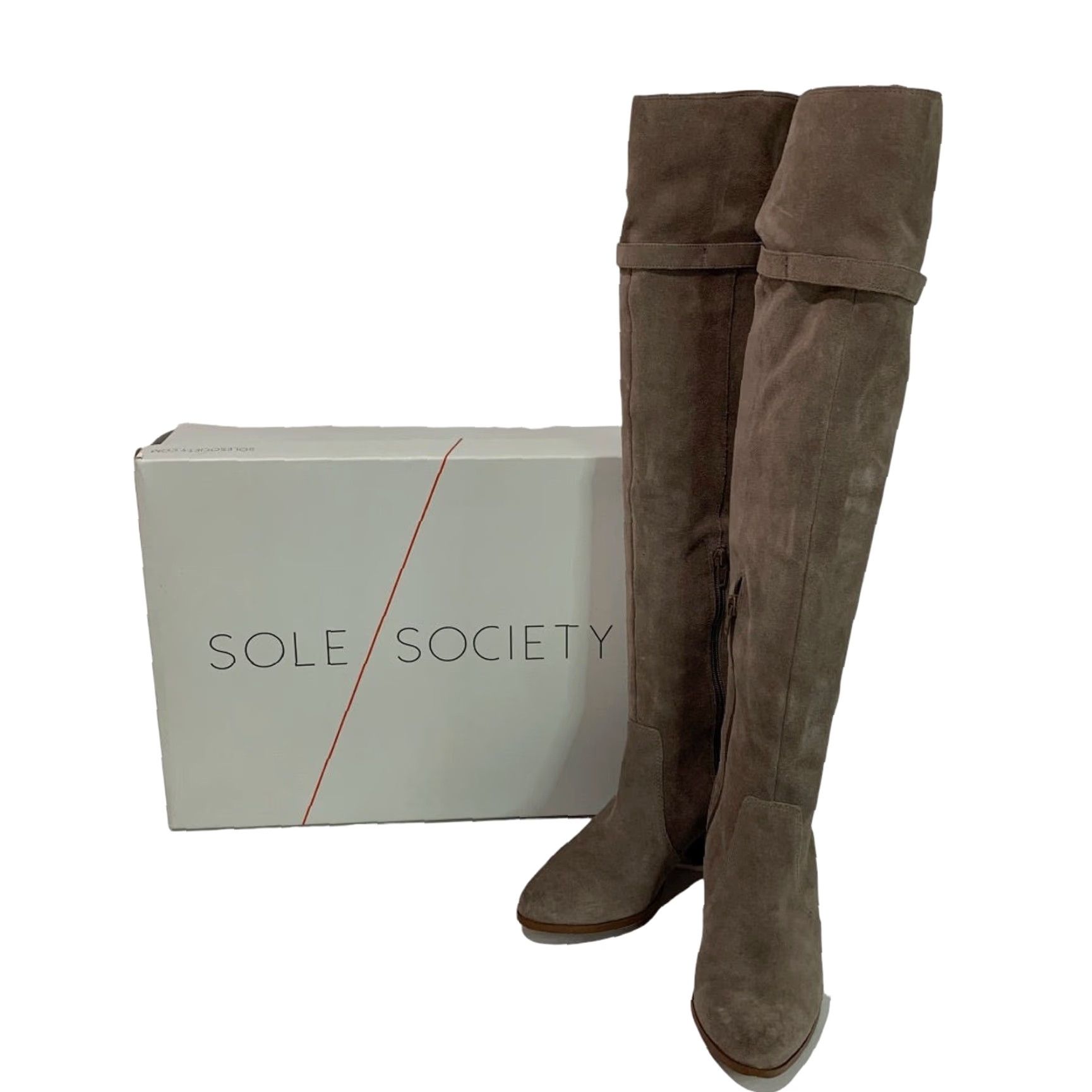 Vintage Sole Society Suede Knee Boots Mushroom Erika 2.5" Block Heel Size 6 Womens Brown Knit? Wait no knit. Hold on. Size US 6 / IT 36 - 2 Thumbnail