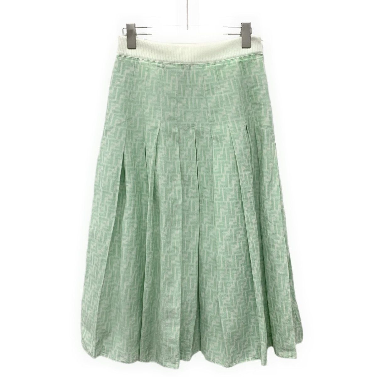 Fendi Fendi Green All-over FF Print Linen Pleated Long Skirt K26WX Size 28" / US 6 / IT 42 - 1 Thumbnail