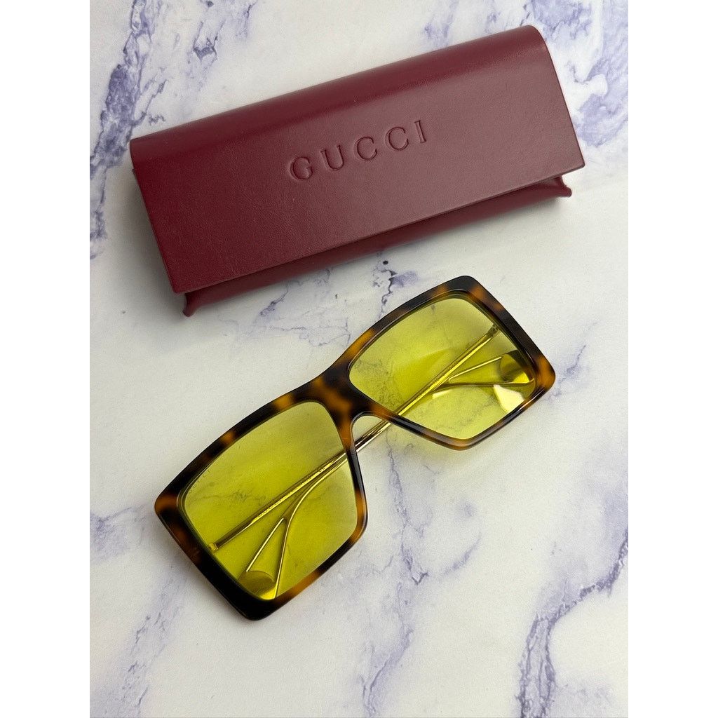 Gucci NEW Gucci GG0434S Havana Brown Yellow Lens Sunglasses Size ONE SIZE - 2 Thumbnail