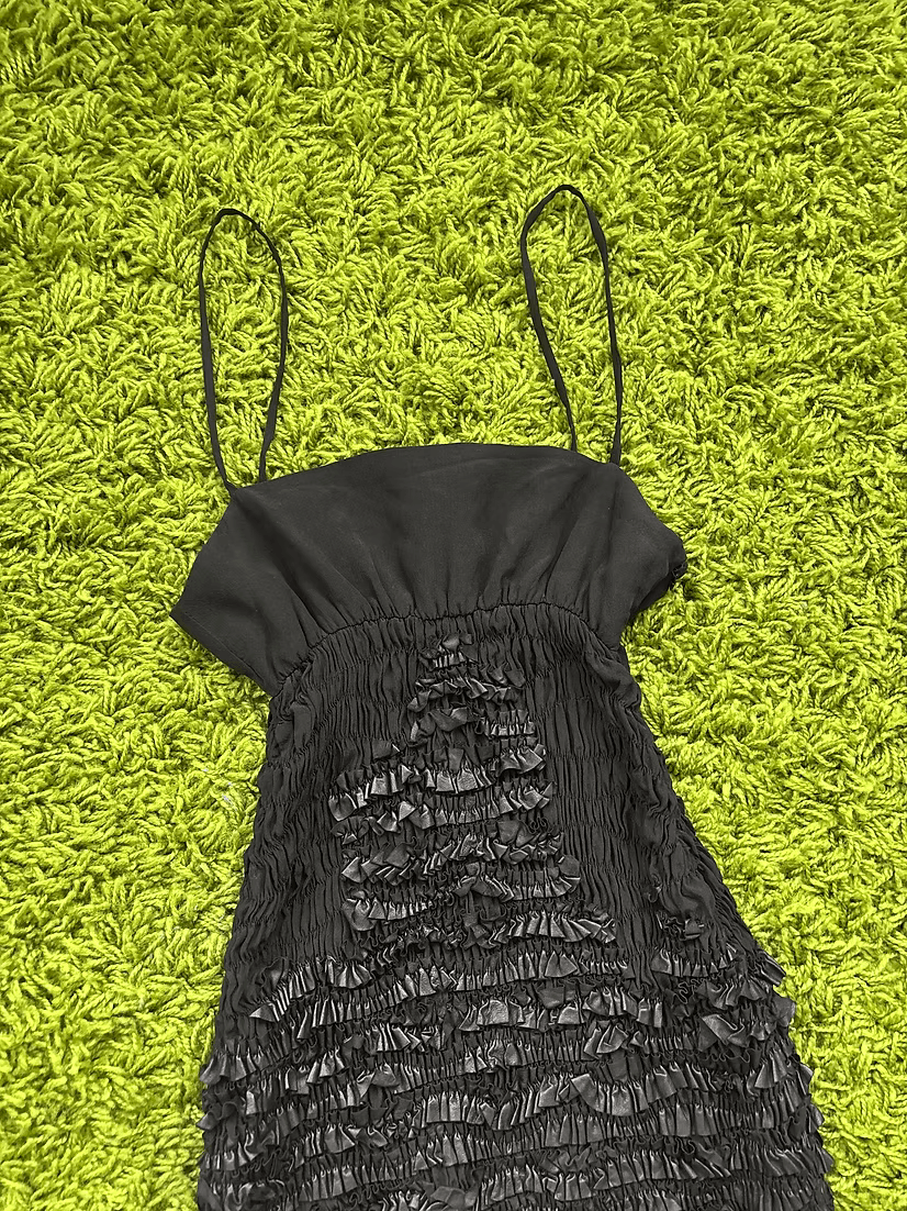 Prada SS2009 Ruched Leather/Silk Mini Dress Size S / US 4 / IT 40 - 2 Thumbnail