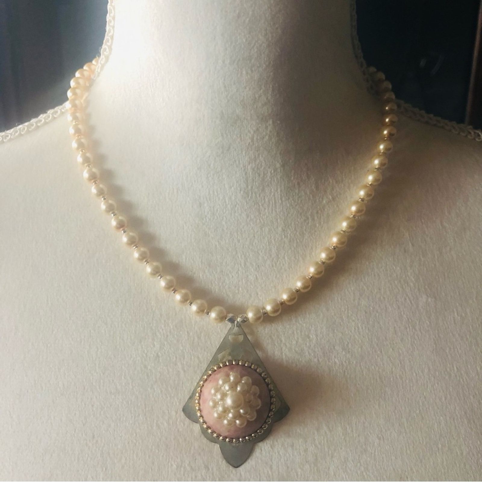 Handmade Handcrafted repurpose snow queen pearl dome Pearl necklace Size ONE SIZE - 2 Thumbnail