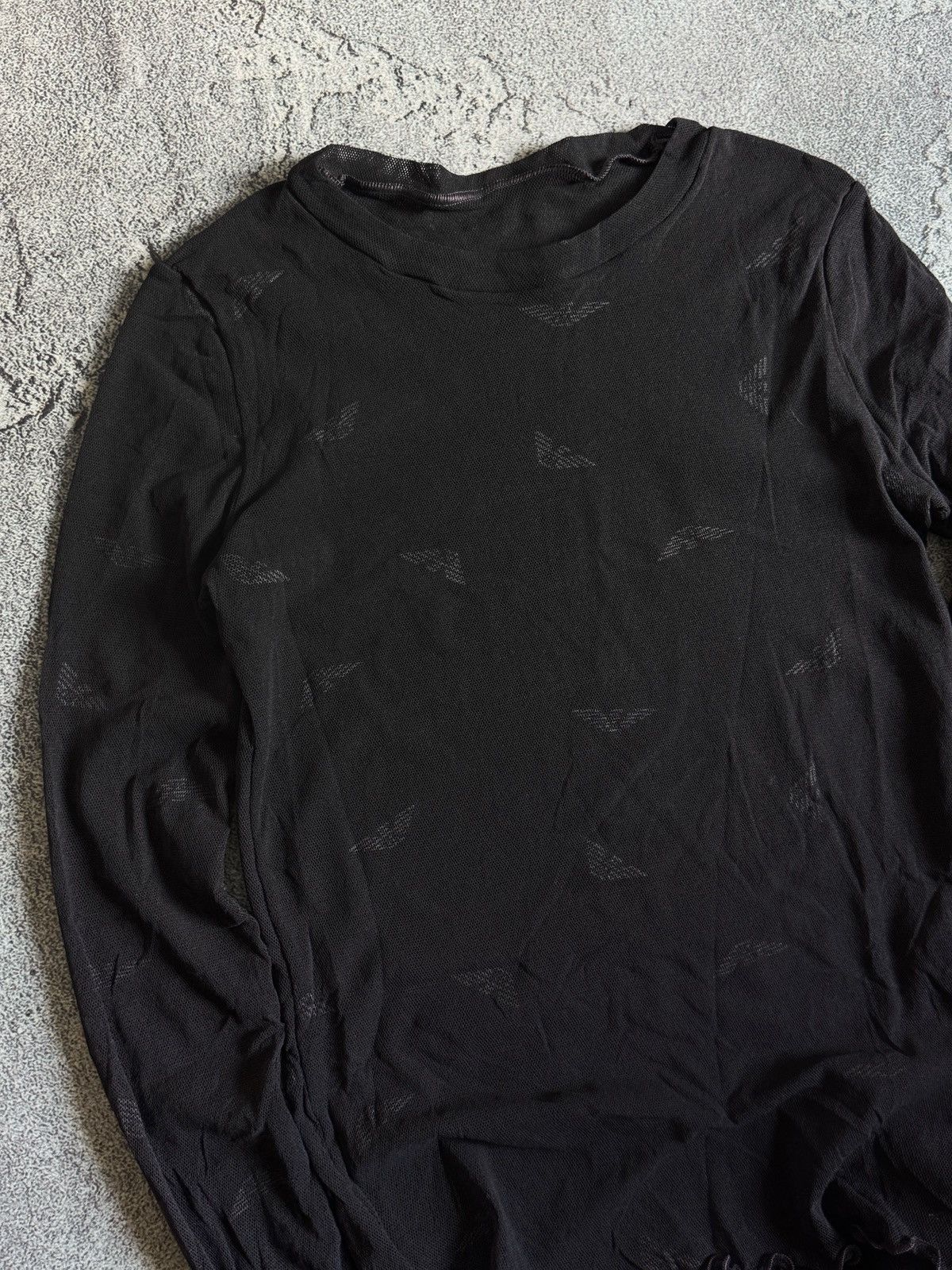 Emporio Armani Vintage Emporio Armani Mesh Long Sleeve Top Multi Logo Sz L Size L / US 10 / IT 46 - 3 Thumbnail